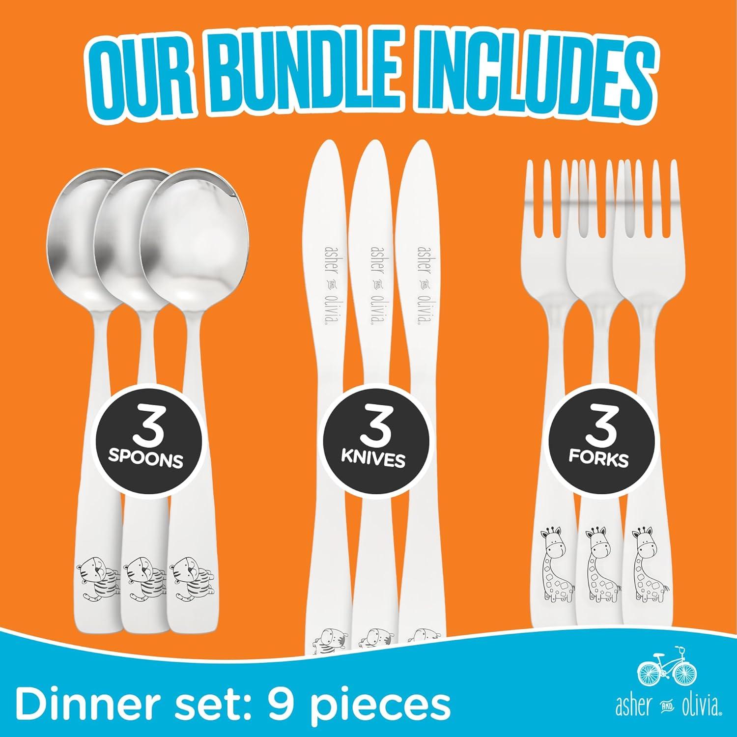 Juego de Cubiertos para Niños Asher y Olivia 9 Piezas