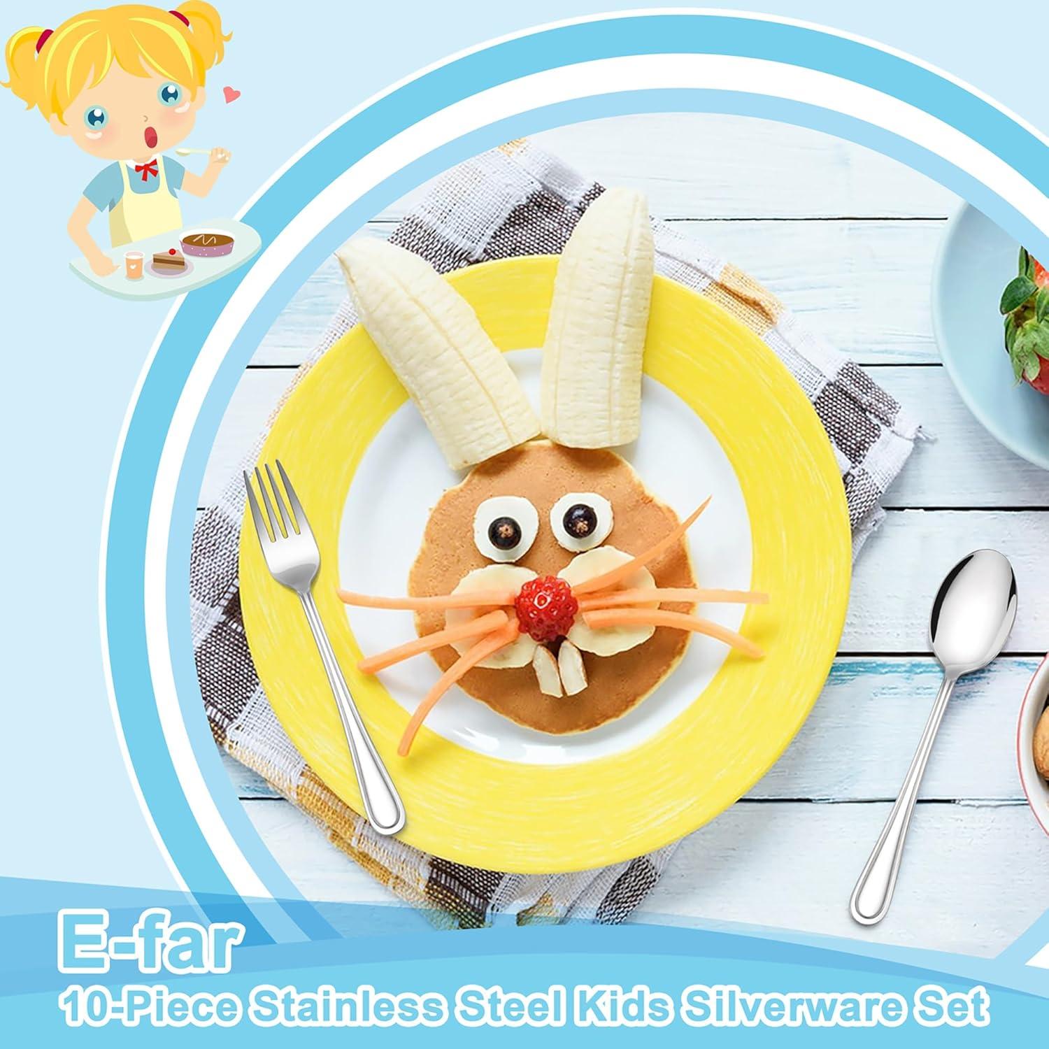 Juego de Cubiertos para Niños E-far 10 Piezas Acero Inoxidable