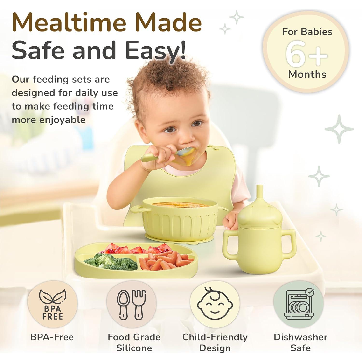 Set de Alimentación para Bebés Mimi & Kiki - Silicona BPA Libre, 7 Piezas