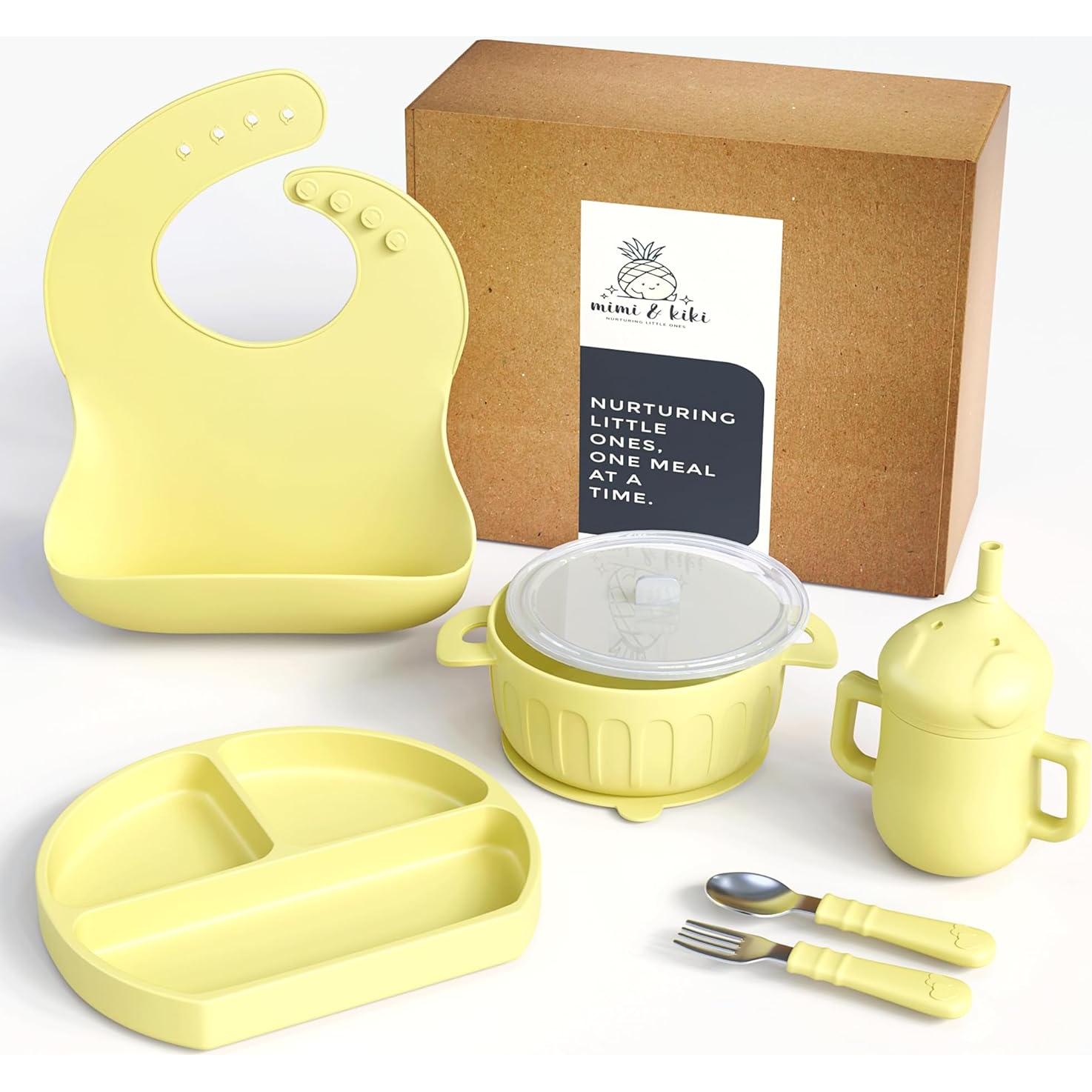 Set de Alimentación para Bebés Mimi & Kiki - Silicona BPA Libre, 7 Piezas