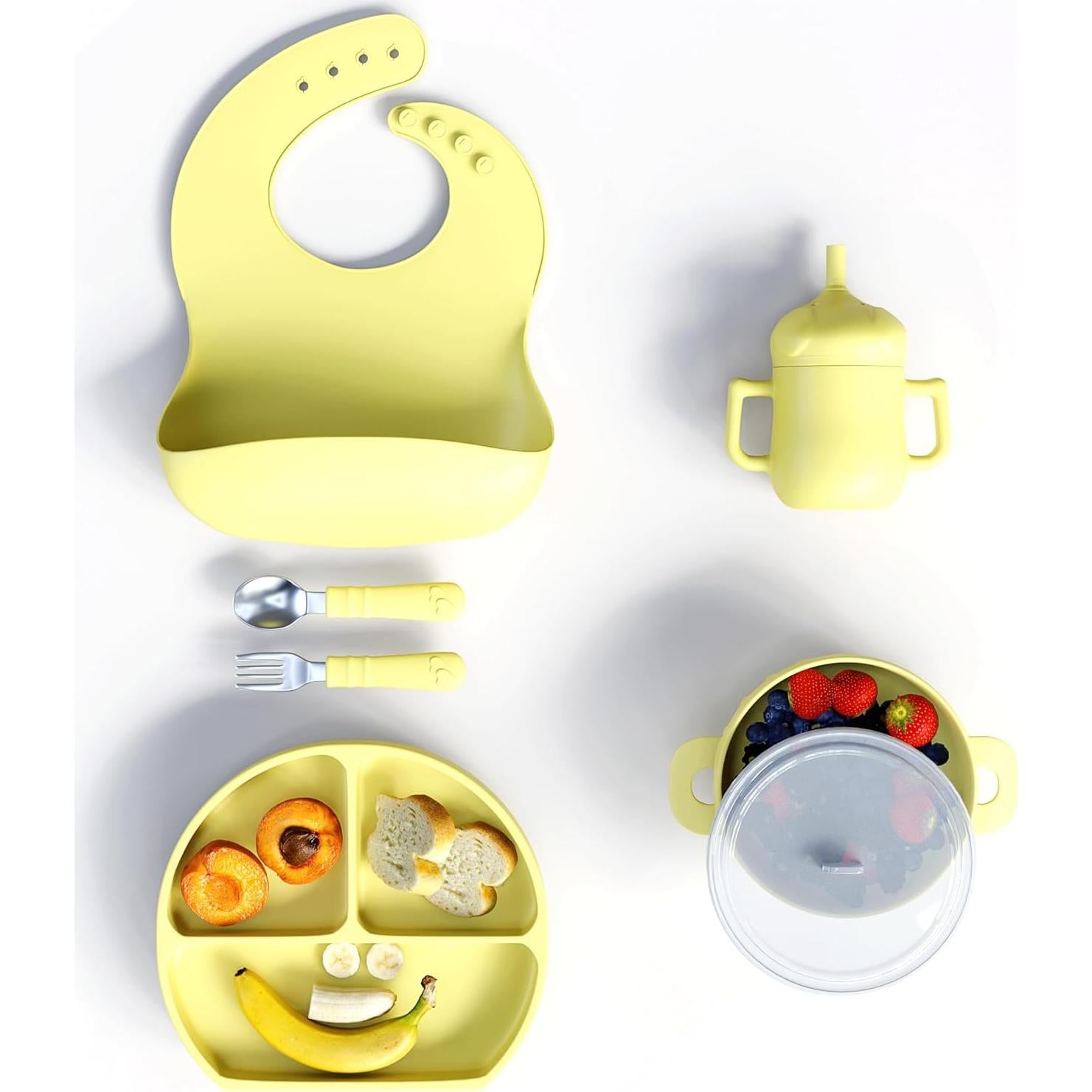 Set de Alimentación para Bebés Mimi & Kiki - Silicona BPA Libre, 7 Piezas