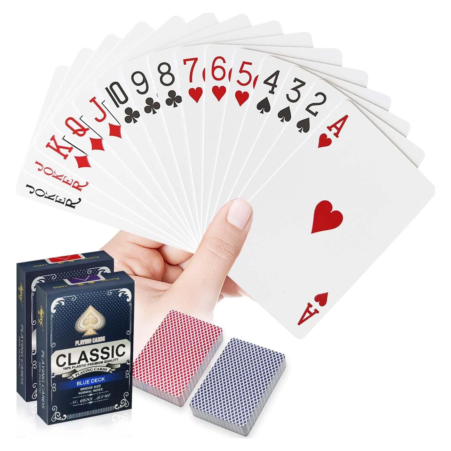 Cartas de Juego Impermeables WUGAUWOR - 2 Barajas Rojo y Azul