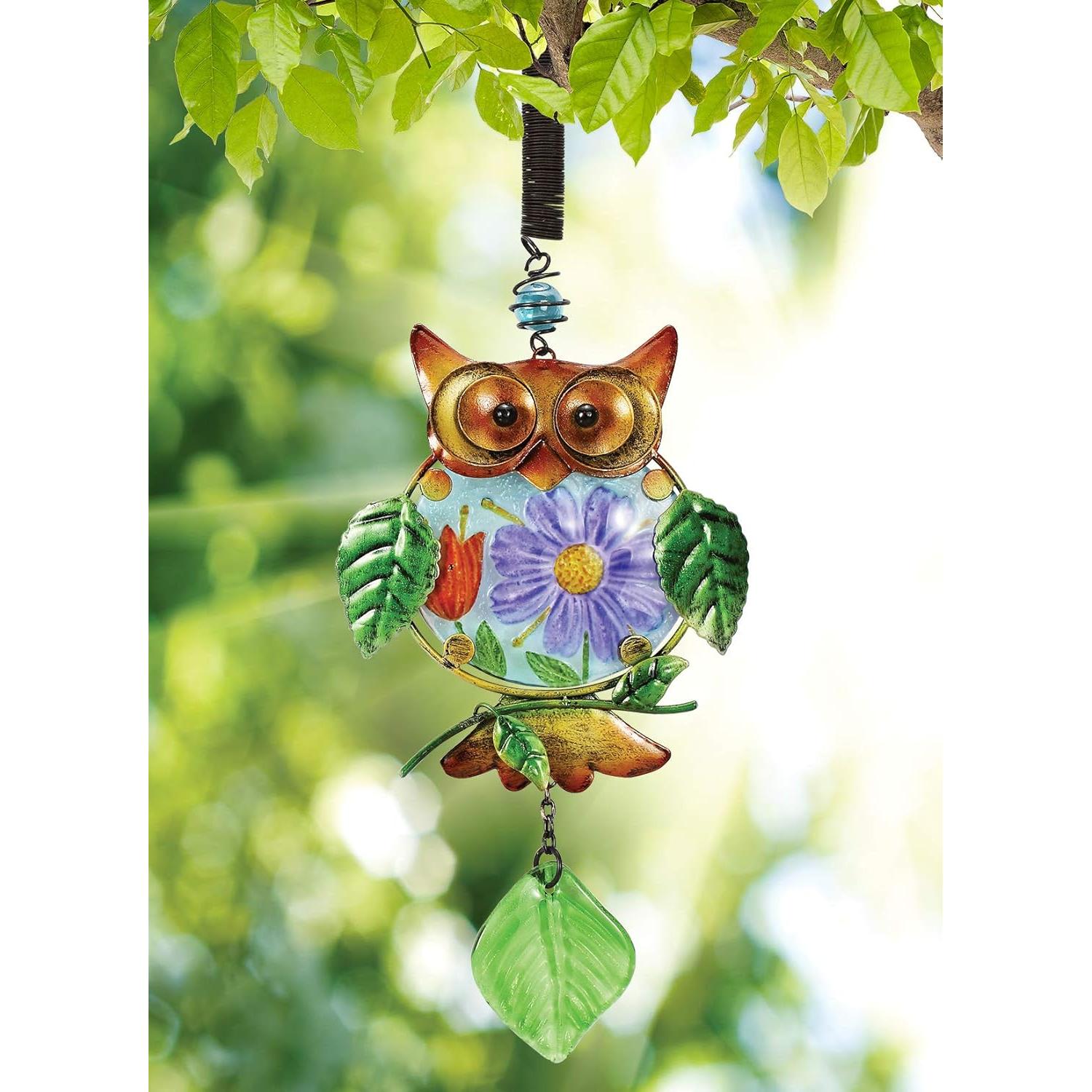 Decoración Colgante Búho Floral Metal y Vidrio Sunset Vista