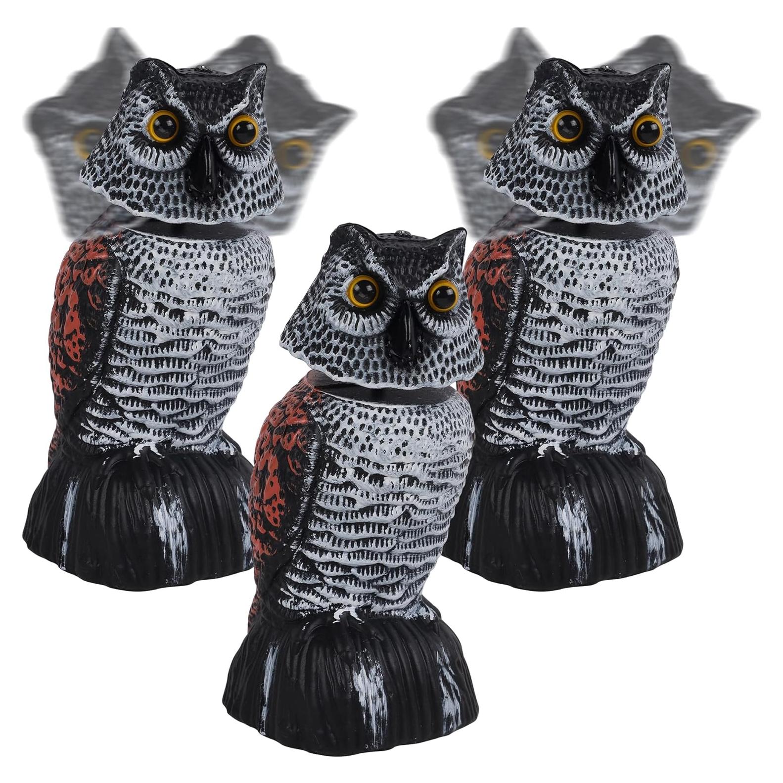 Set de 3 Mini Búhos Espantapájaros Hausse 21 cm Cabeza Móvil
