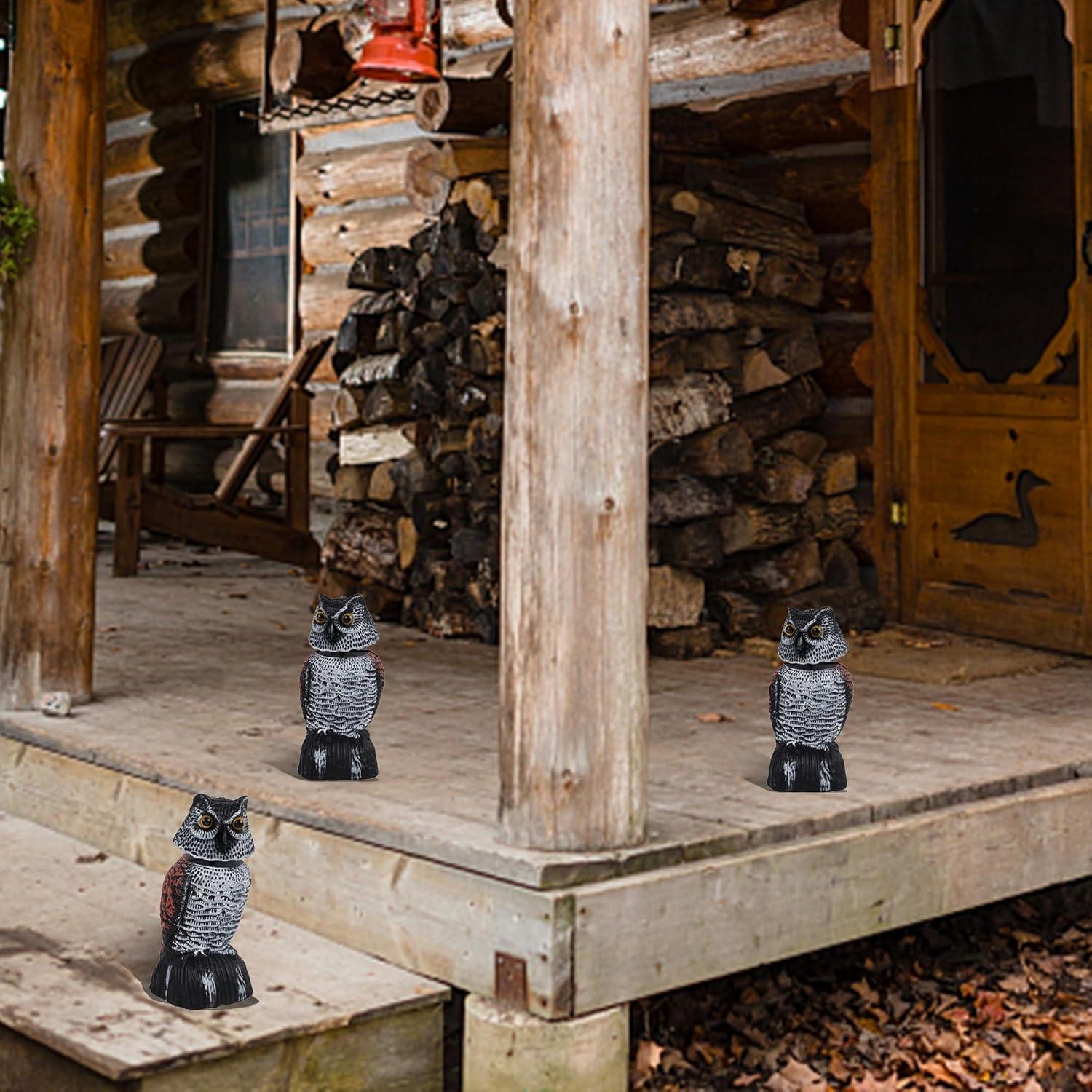 Set de 3 Mini Búhos Espantapájaros Hausse 21 cm Cabeza Móvil