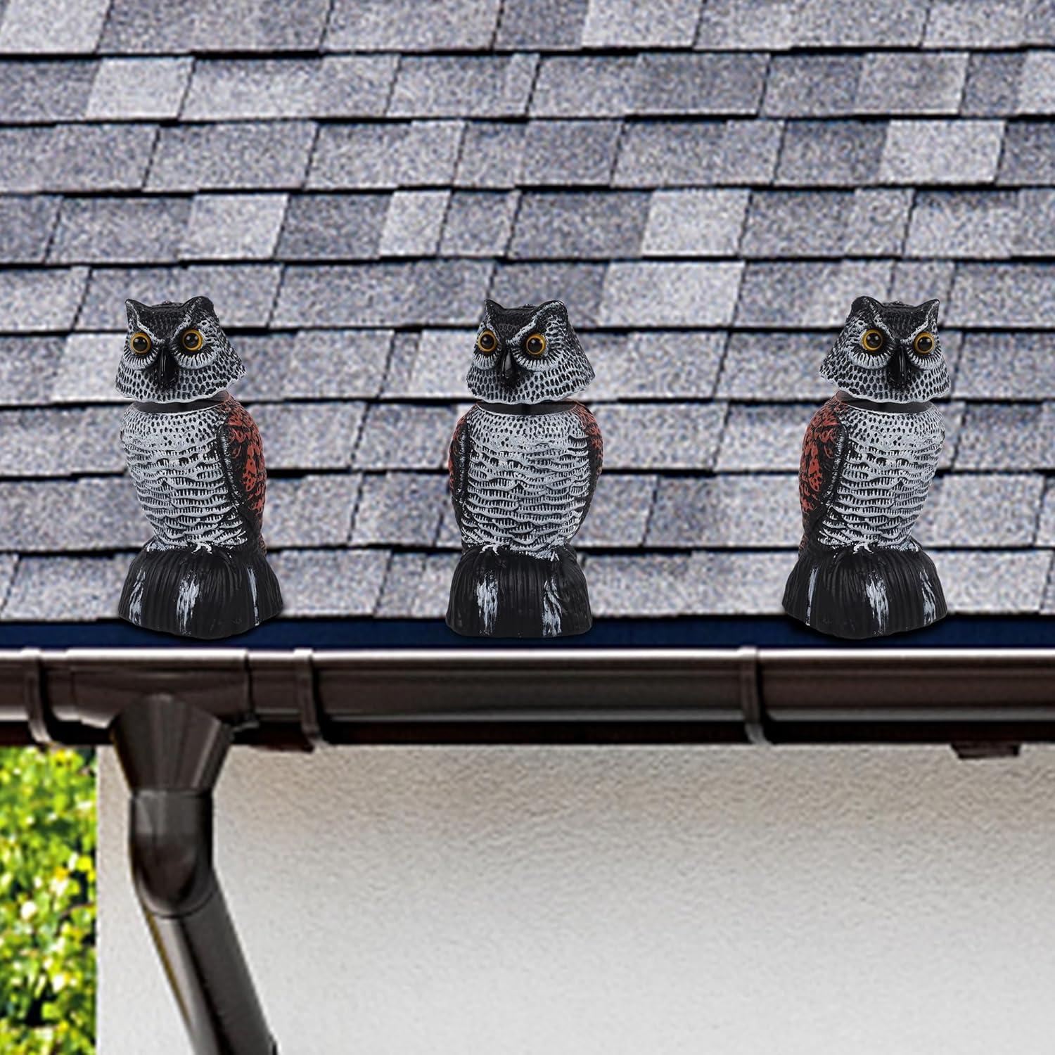 Set de 3 Mini Búhos Espantapájaros Hausse 21 cm Cabeza Móvil