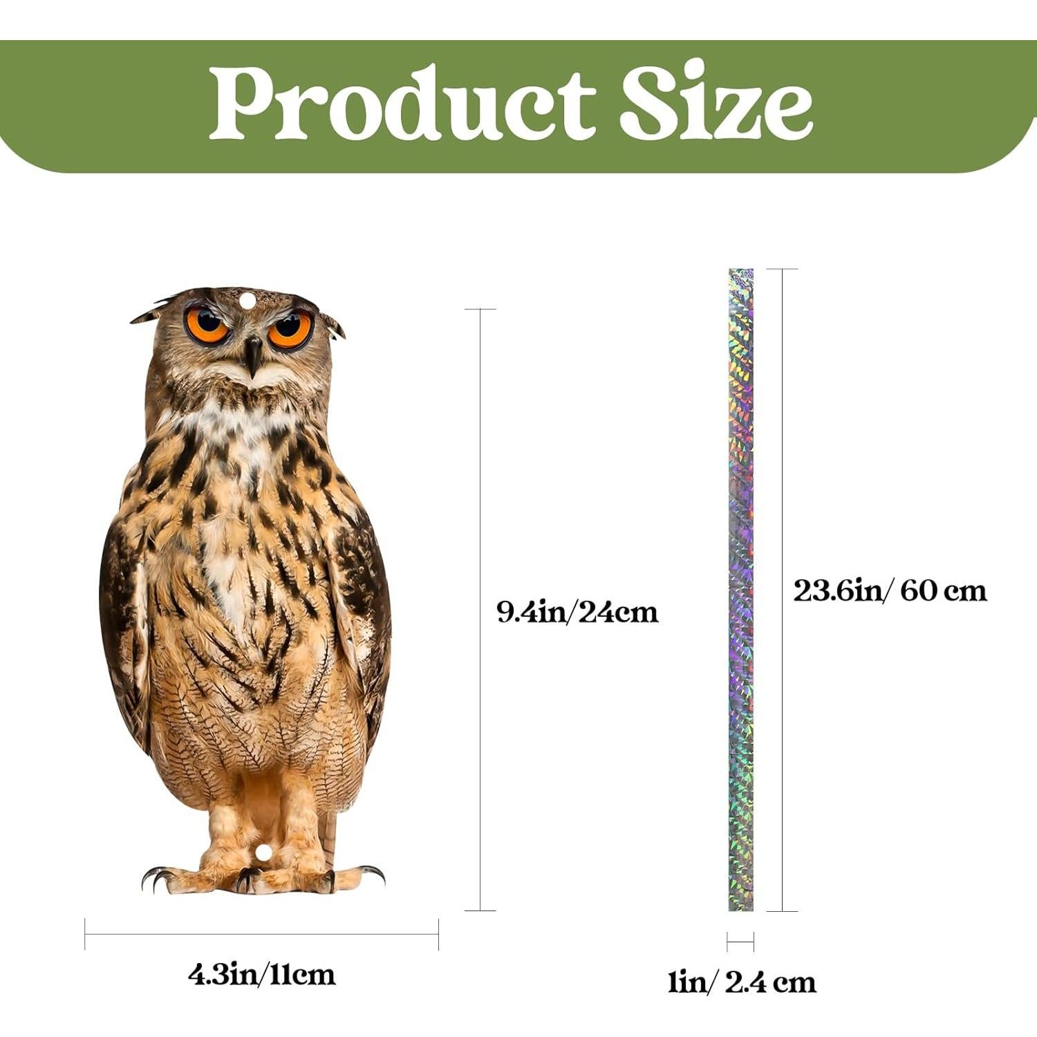 Ahuyentador de Aves Kungfu Mall - 4 Búhos Colgantes con Cinta Reflectante