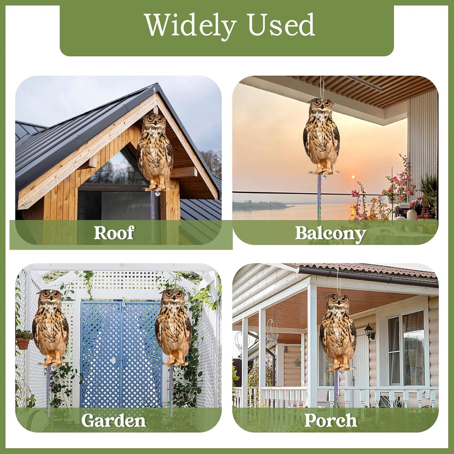 Ahuyentador de Aves Kungfu Mall - 4 Búhos Colgantes con Cinta Reflectante