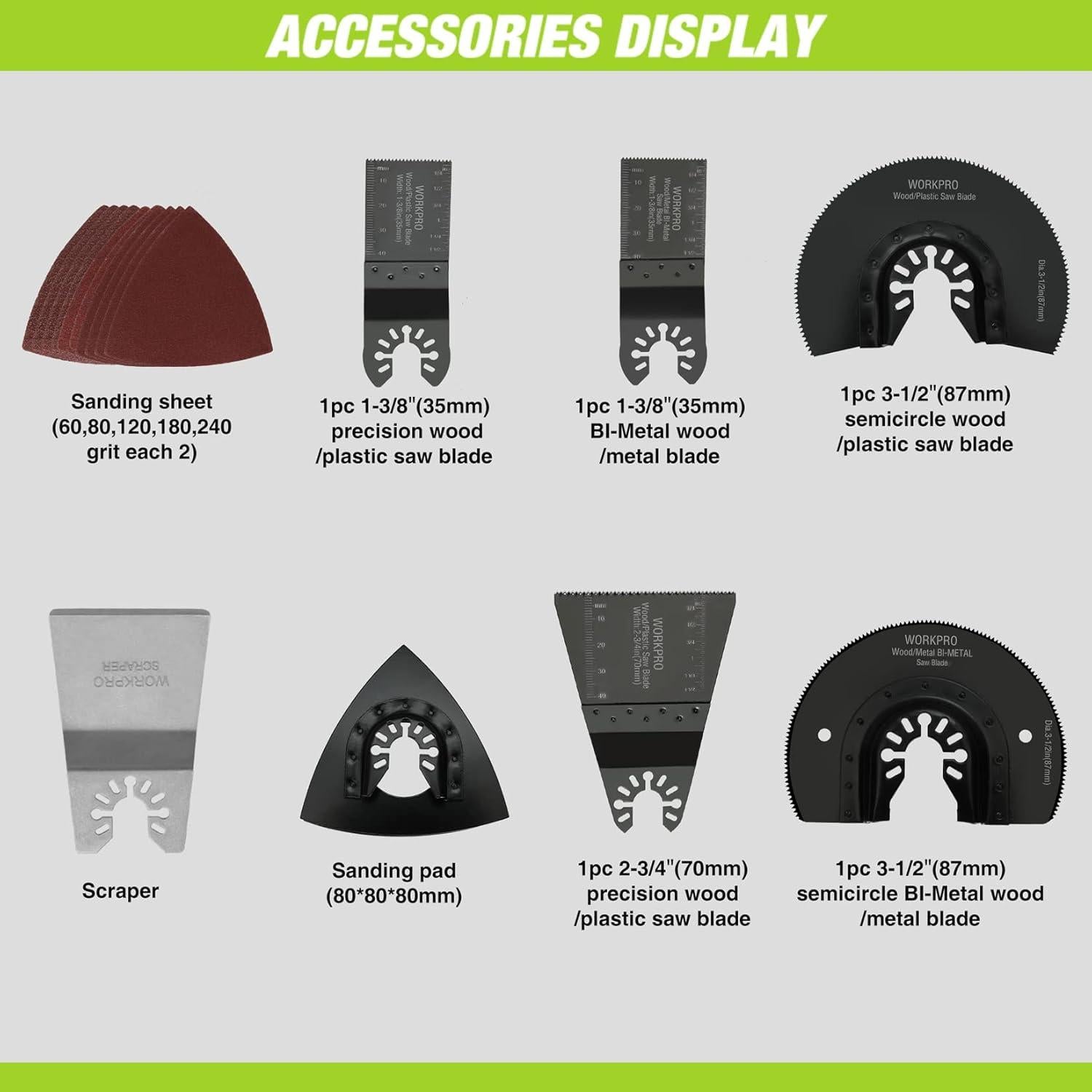 Kit Herramienta Oscilante WORKPRO 3.0A 7 Velocidades 17 Acc.