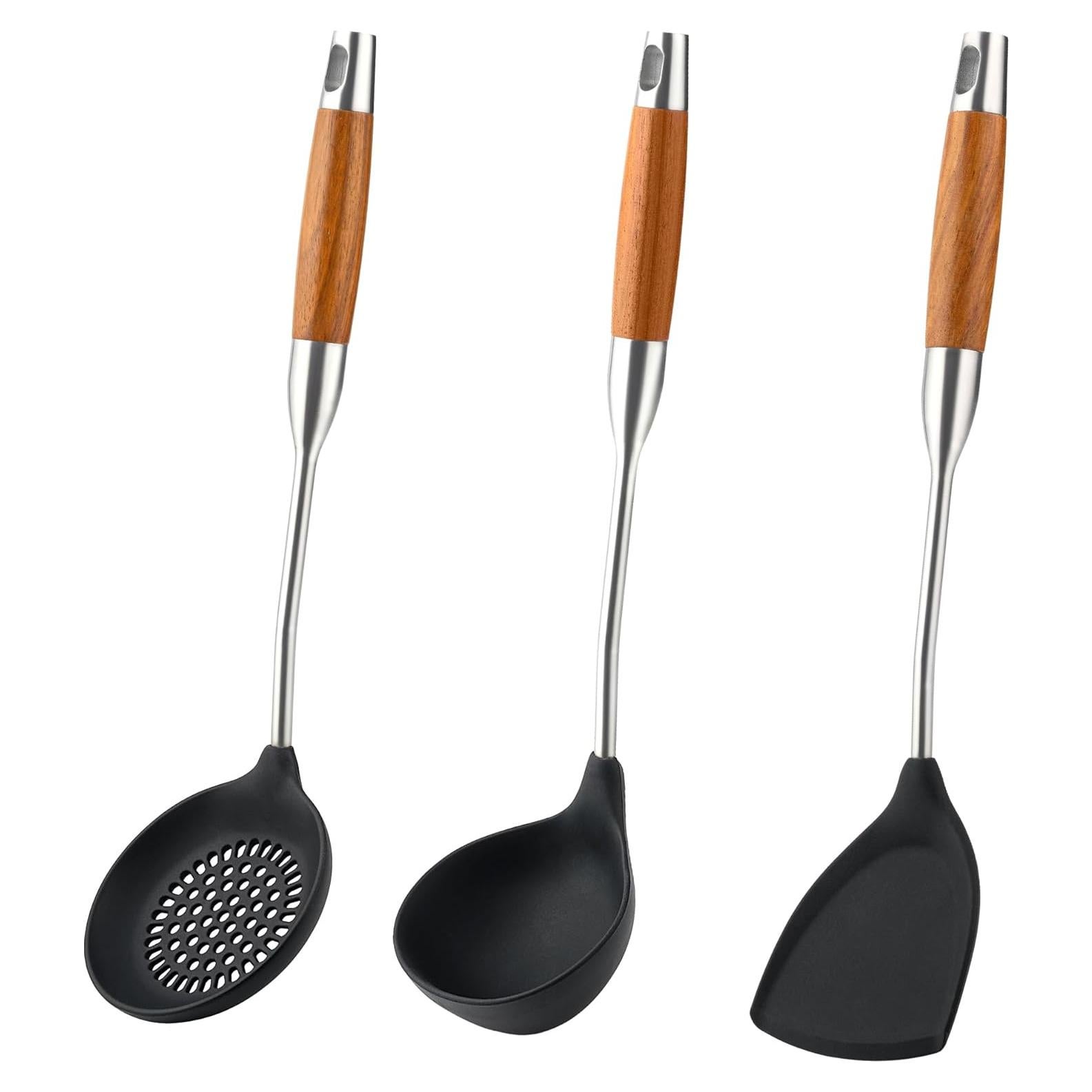 Set de Utensilios de Cocina FJNATINH - 3 Piezas Silicona y Acero Inoxidable