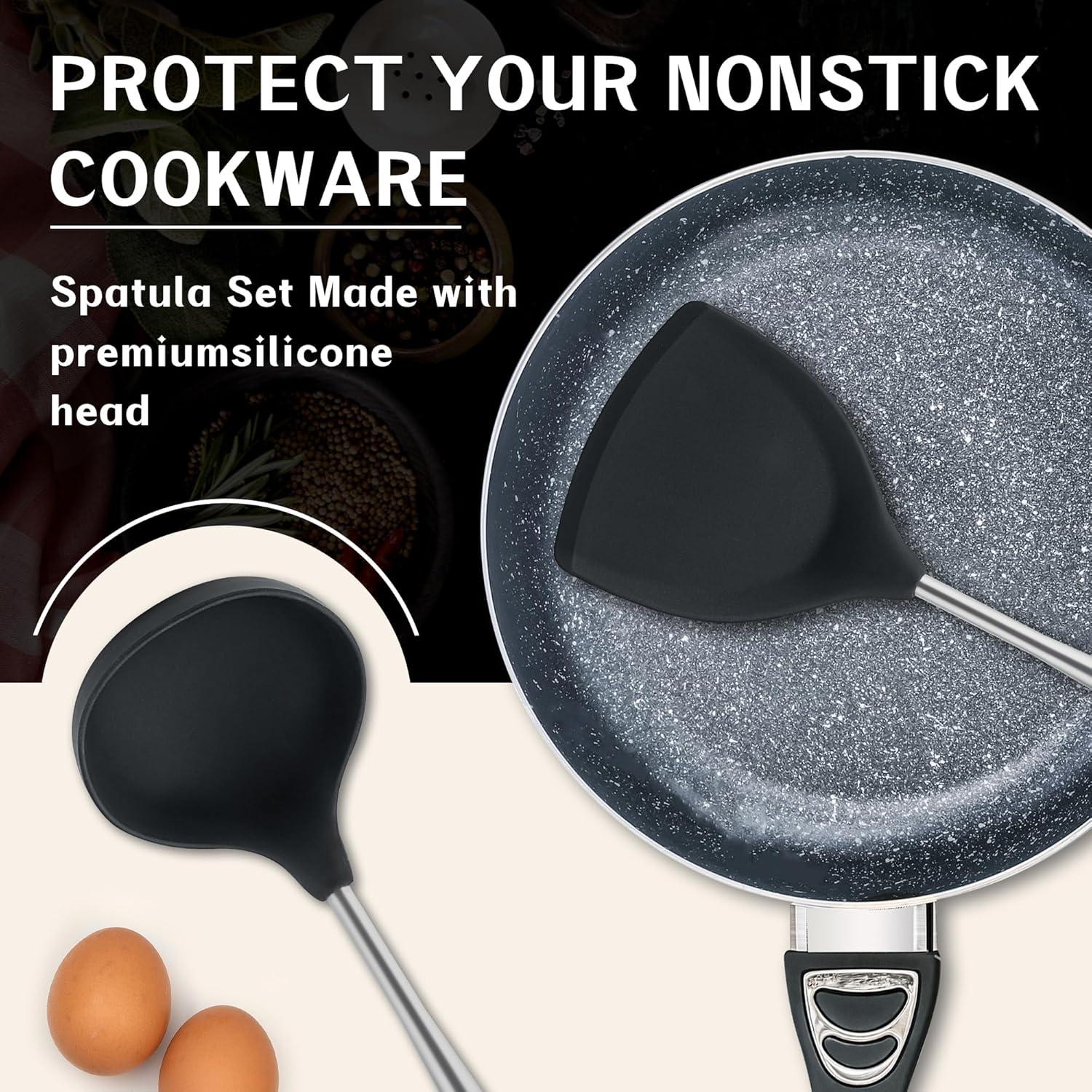 Set de Utensilios de Cocina FJNATINH - 3 Piezas Silicona y Acero Inoxidable