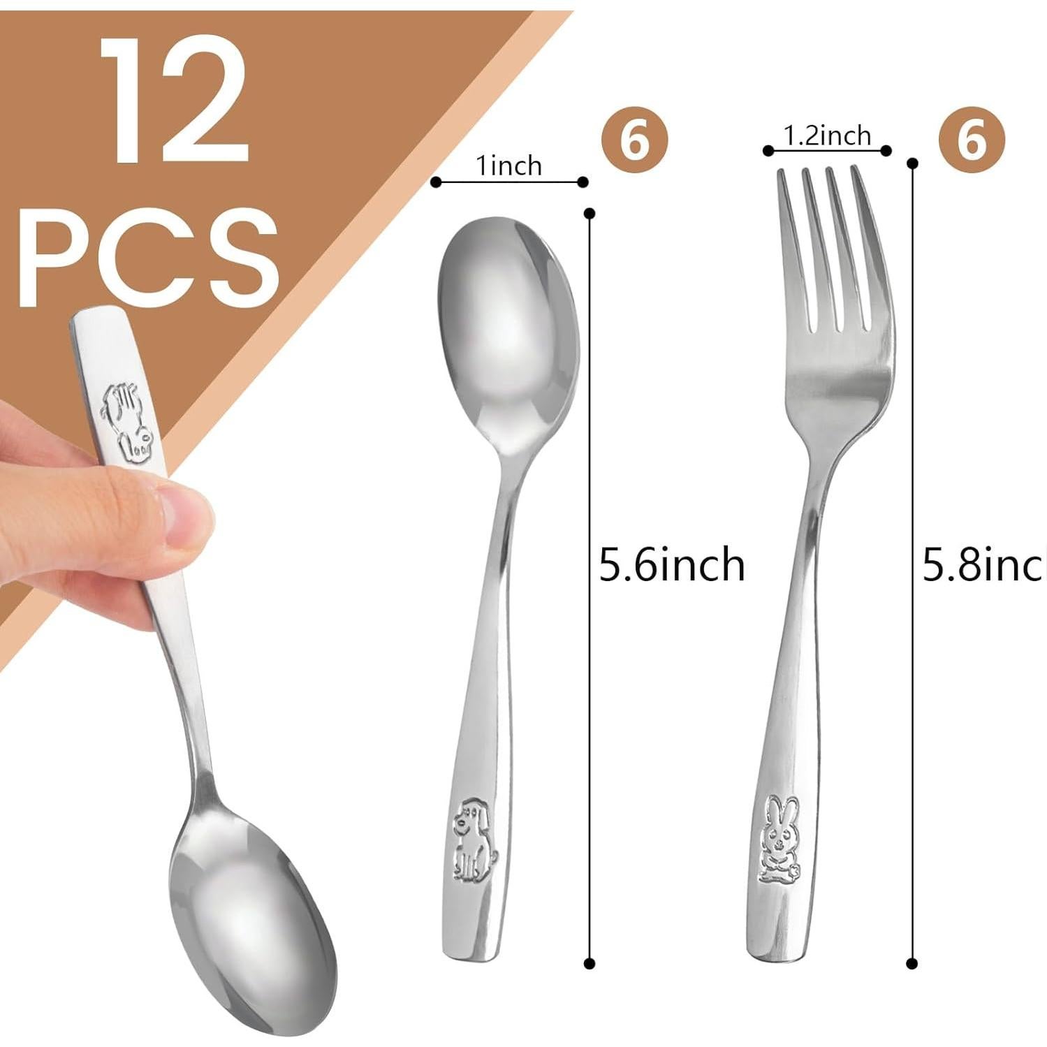 HAKSEN Juego de Utensilios de Acero Inoxidable para Niños 12PCS