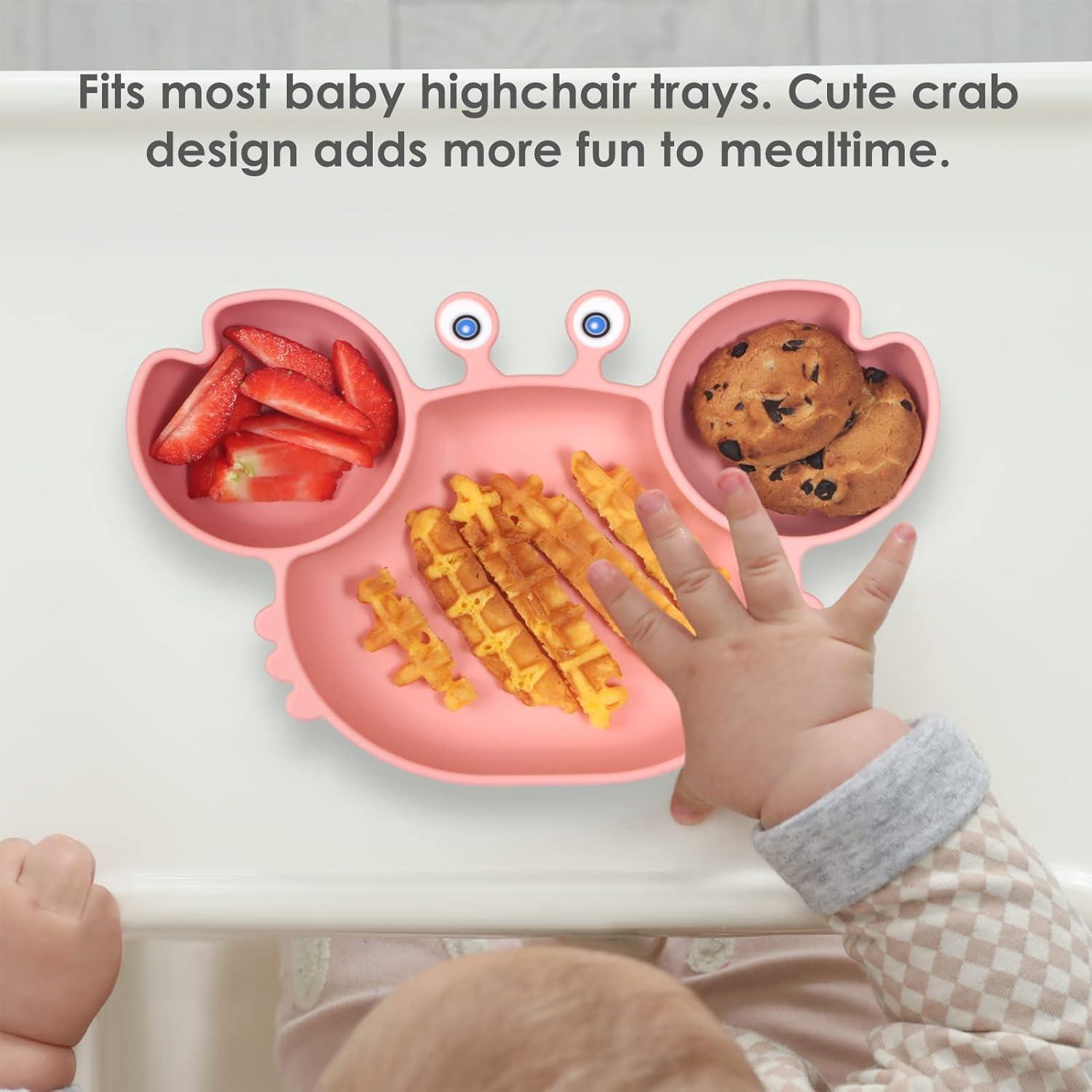 Placas de Succión ROCCED para Bebés + Cuchara y Tenedor Rosa