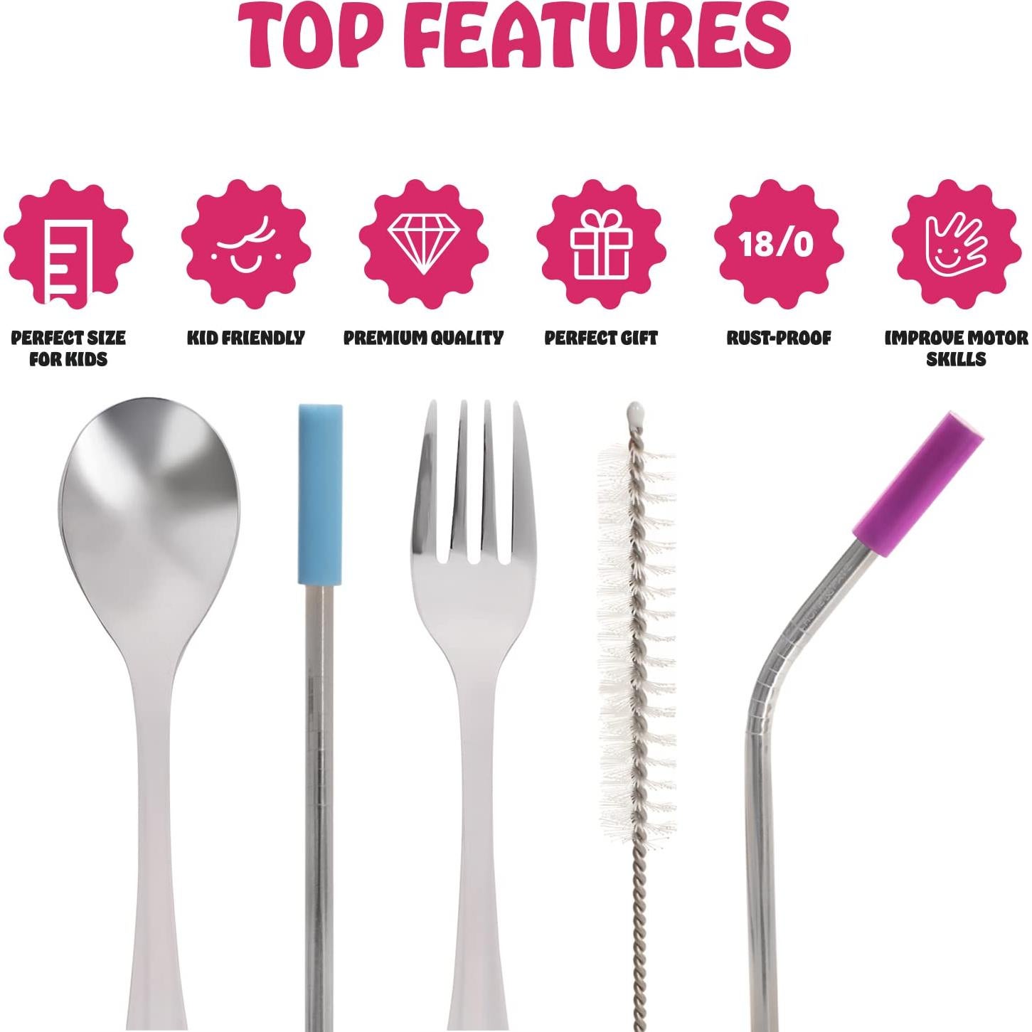 Juego de Cubiertos para Niños HOMEFAVE 15 Piezas Acero Inoxidable