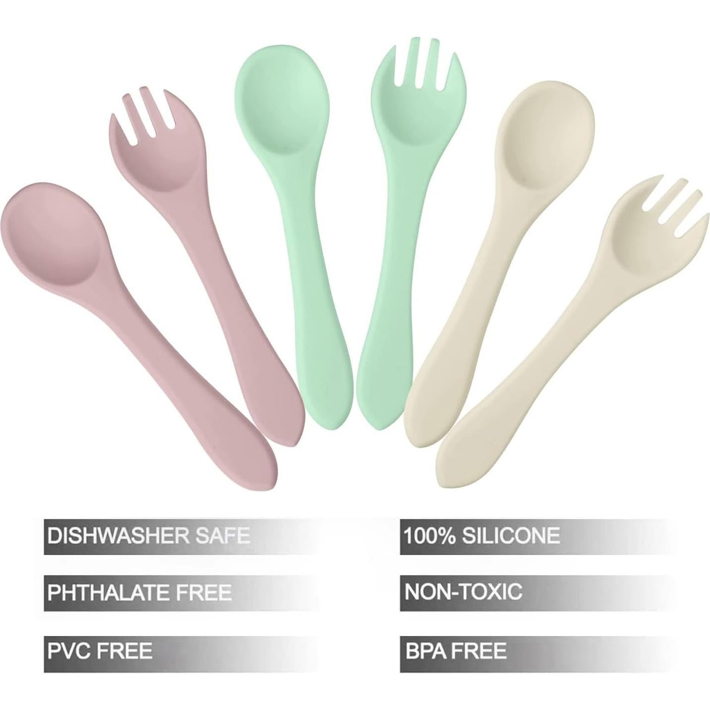 Juego de Cucharas y Tenedores de Silicona PandaEar - 6 Piezas