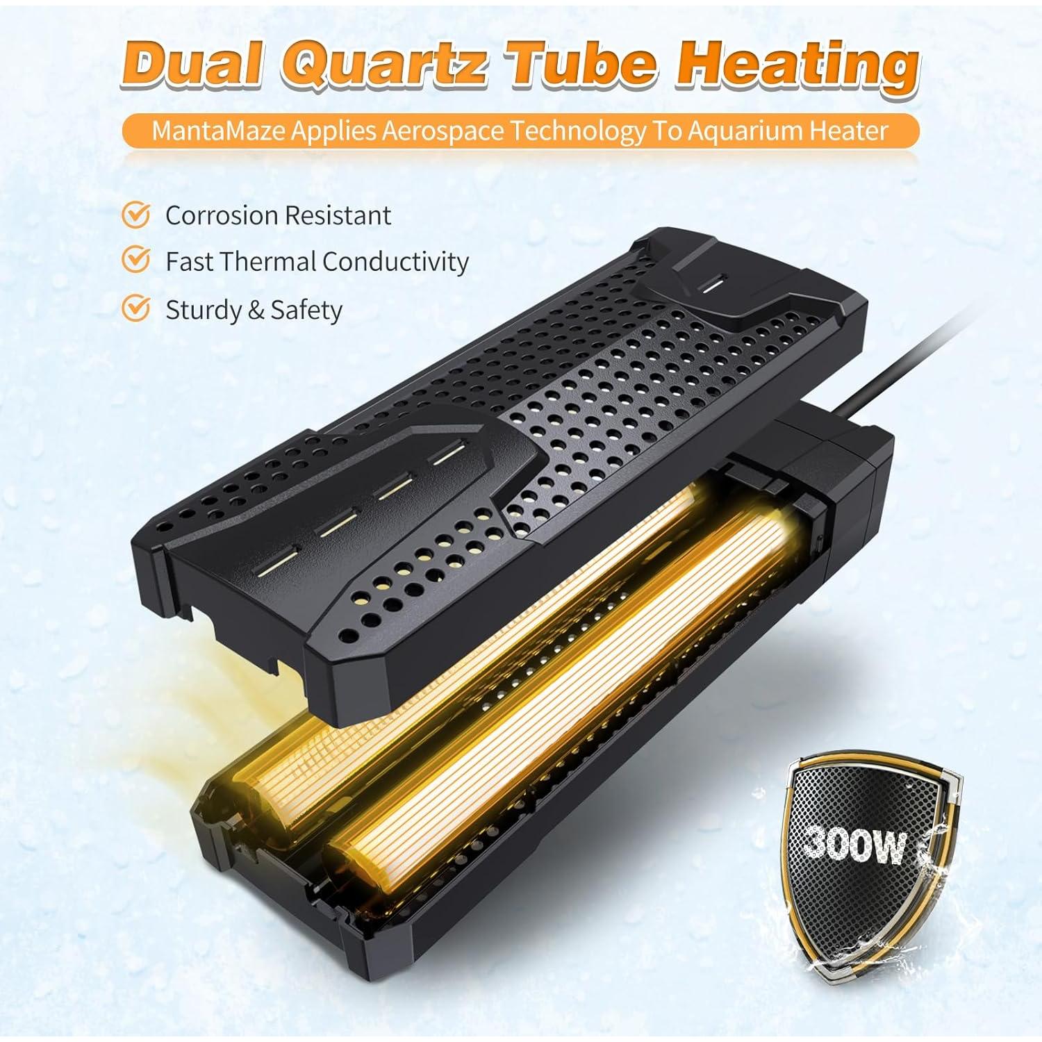 Calentador de Acuario MantaMaze 300W para 20-80 Galones