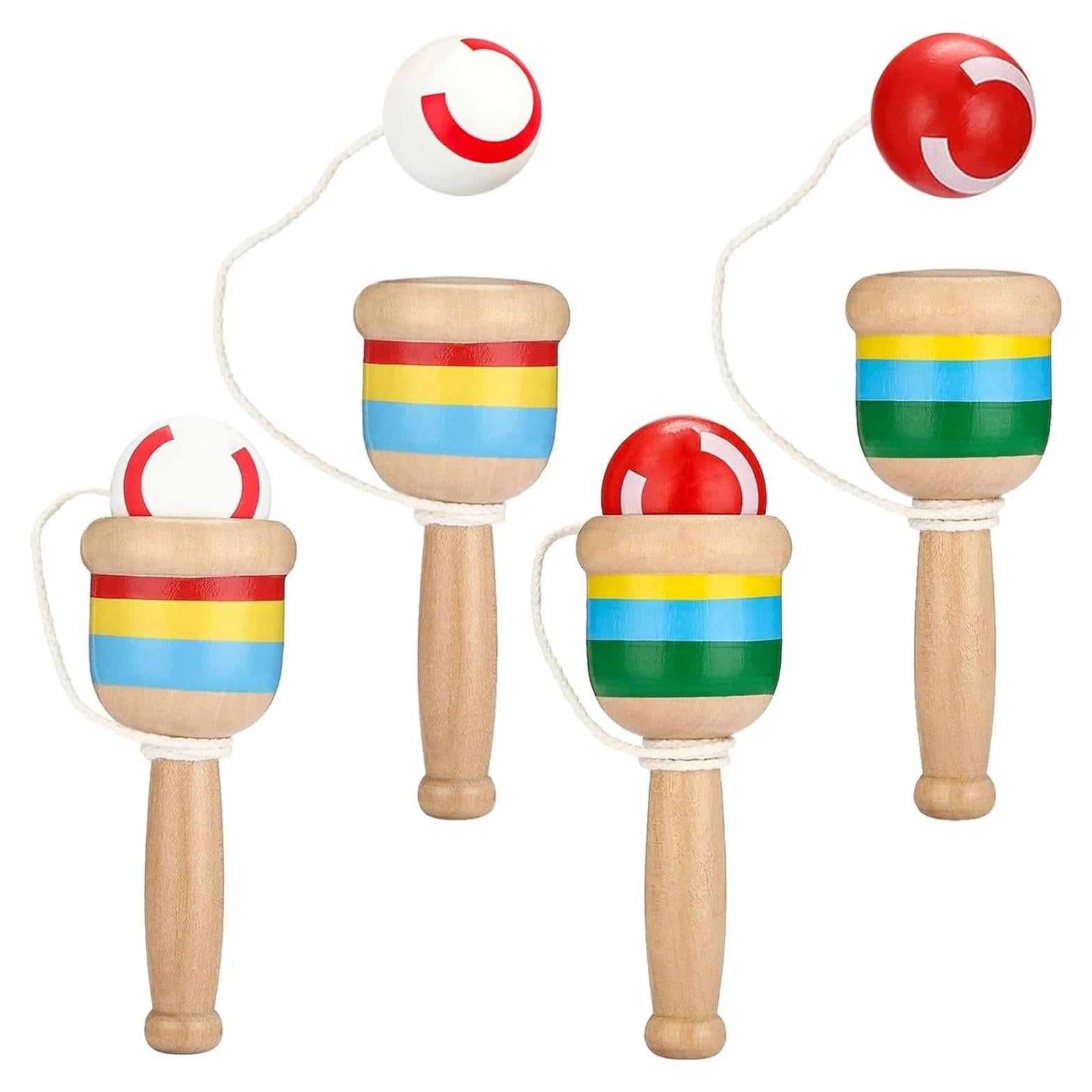 Juego de Pelota de Captura de Madera Gejoy - 4 Piezas, Coordinación Mano-Ojo