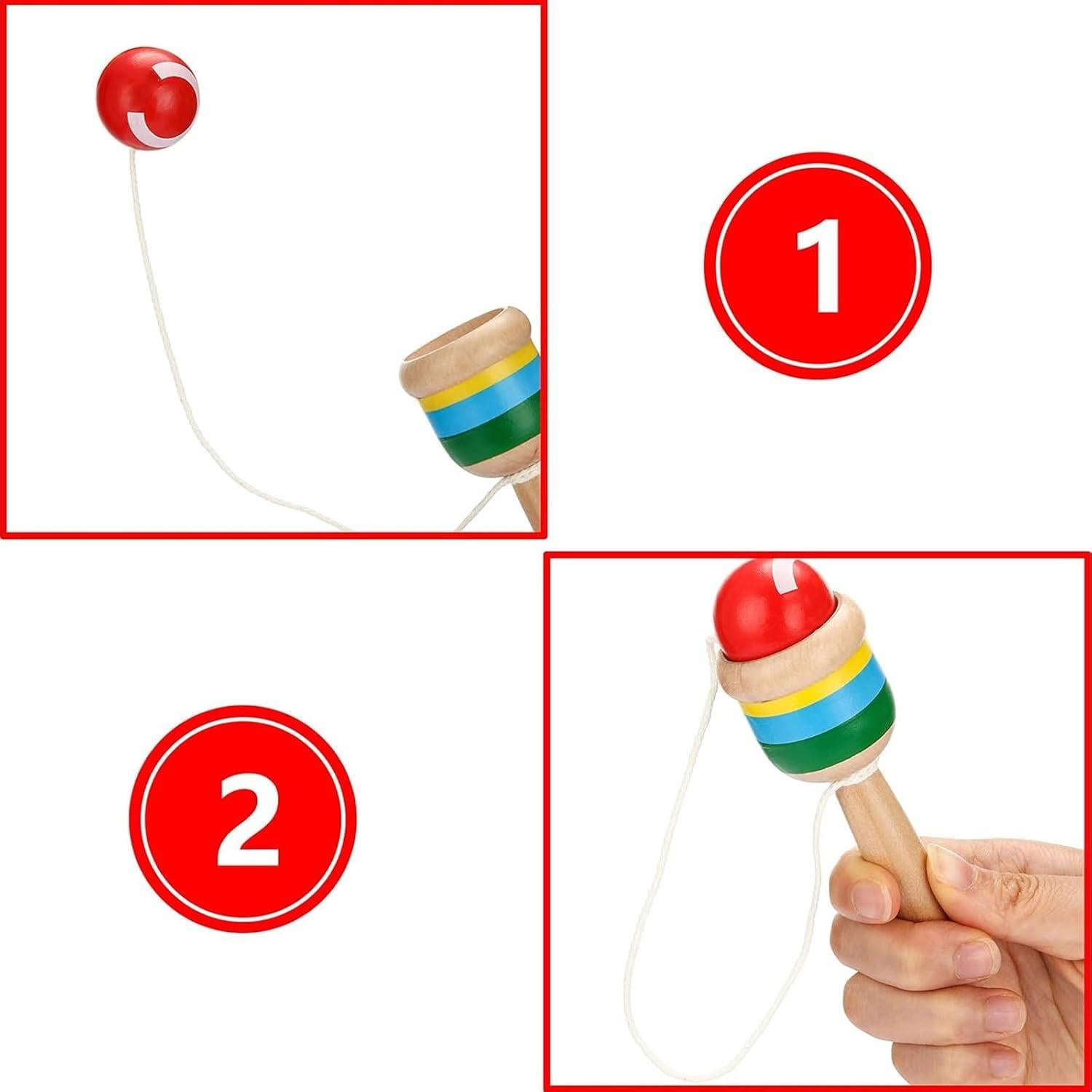 Juego de Pelota de Captura de Madera Gejoy - 4 Piezas, Coordinación Mano-Ojo