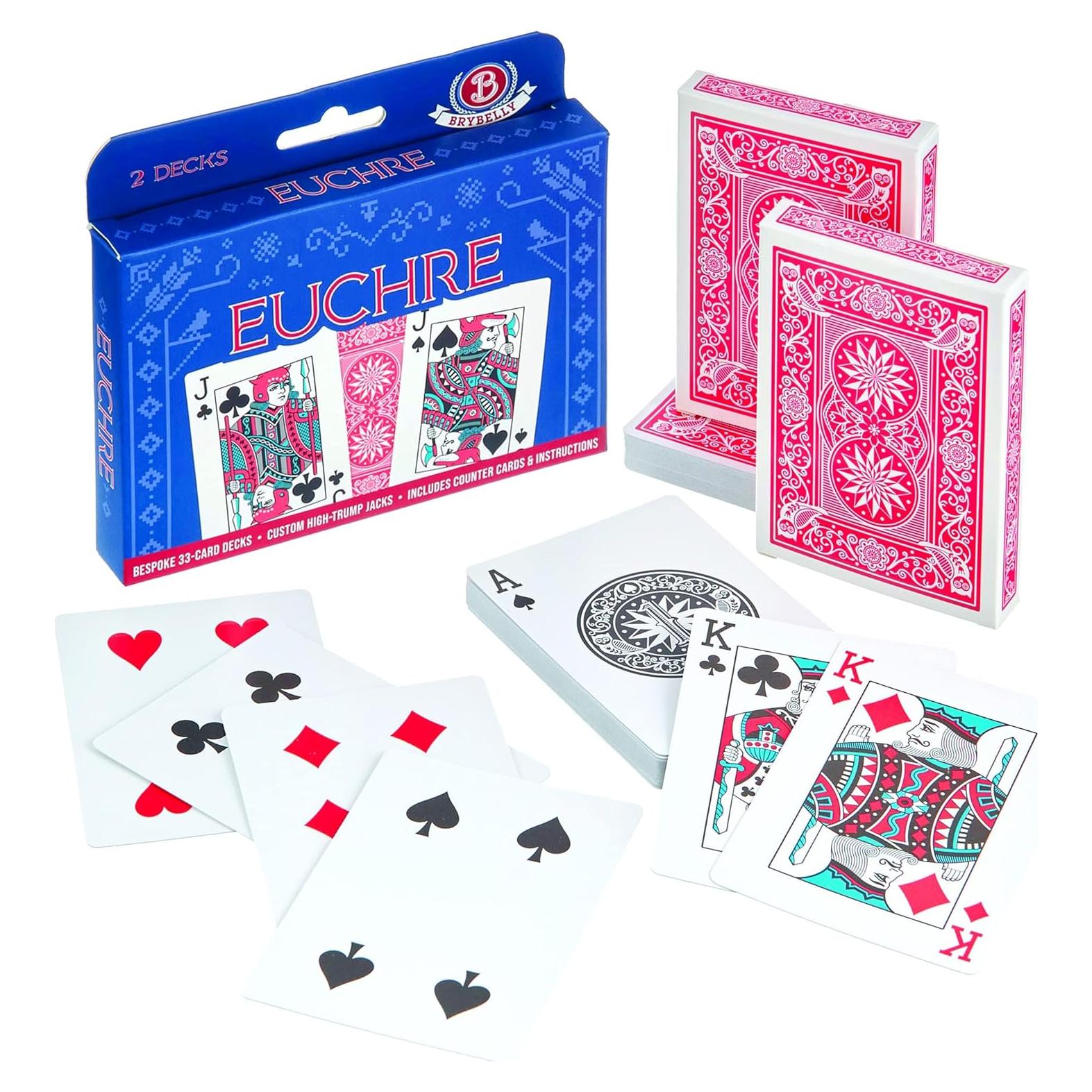 Juego de Cartas Brybelly Euchre - 2 Barajas Pre-Cortadas 33 Cartas