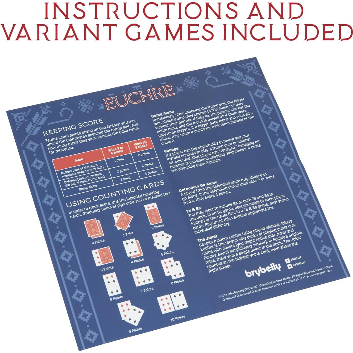 Juego de Cartas Brybelly Euchre - 2 Barajas Pre-Cortadas 33 Cartas