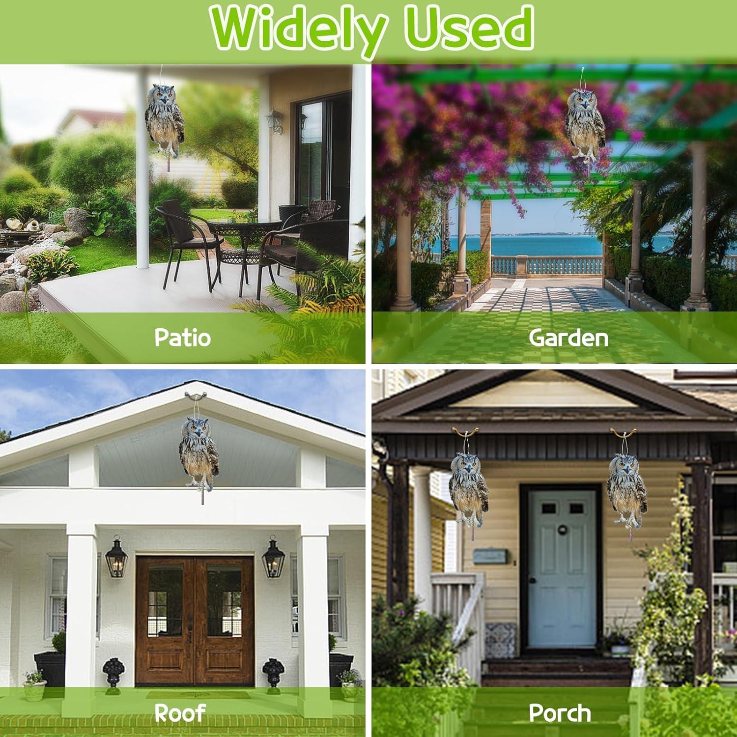 4 Búhos Falsos Kungfu Mall con Cinta Reflectante para Jardín
