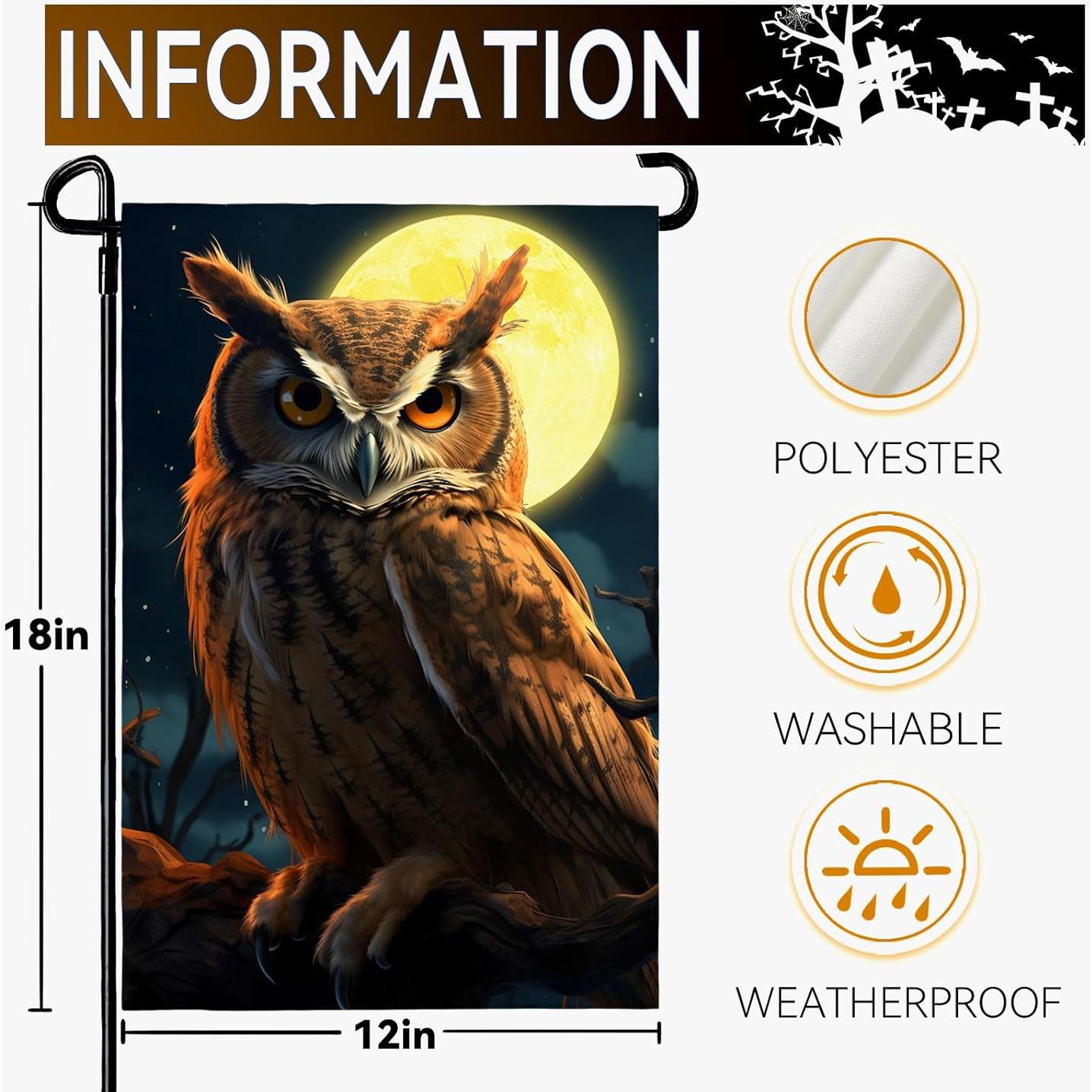 Bandera de Jardín Doble Cara Búho 30x46 cm Poliester
