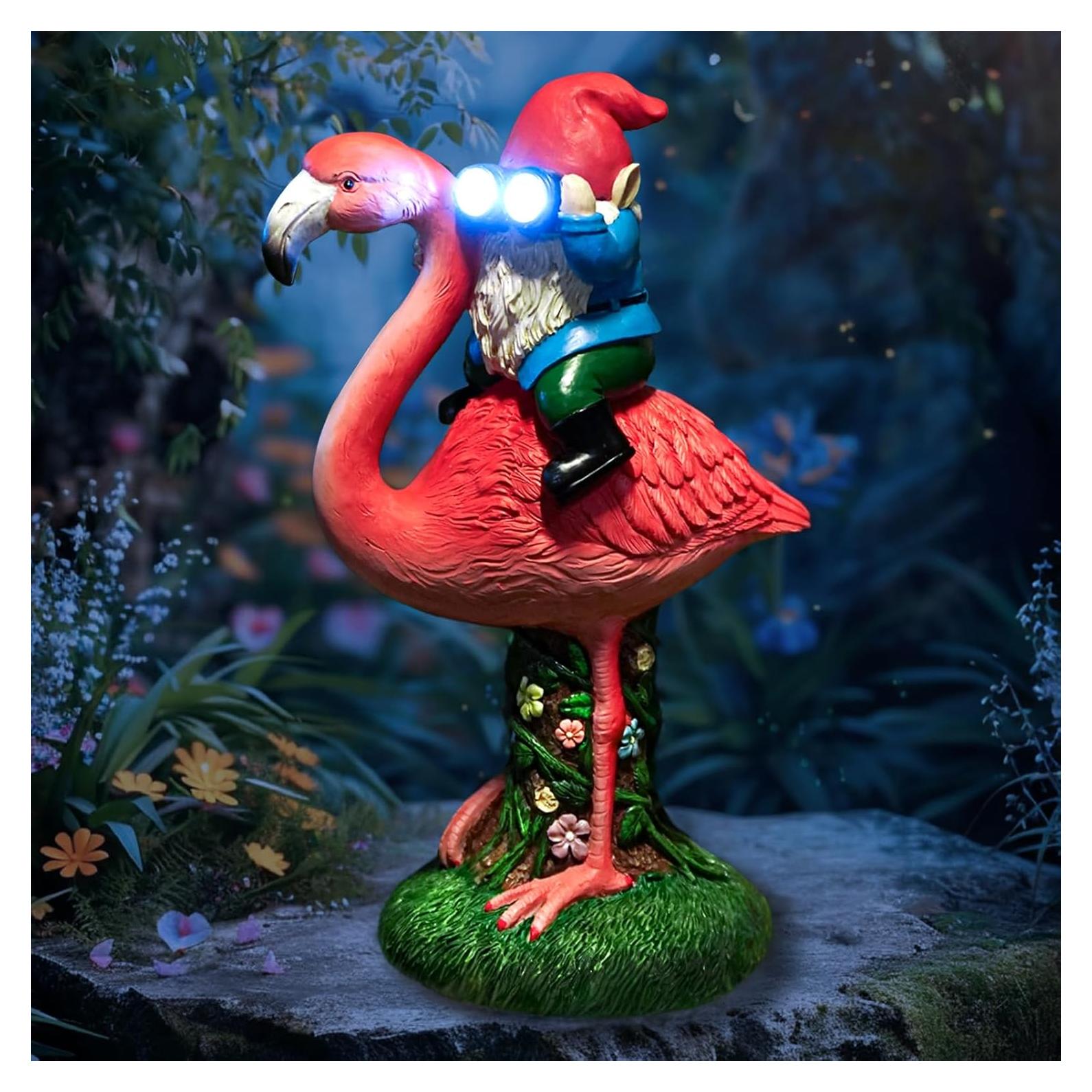Estatua Solar de Jardín Gnome Flamenco ArtTerpnica 30cm