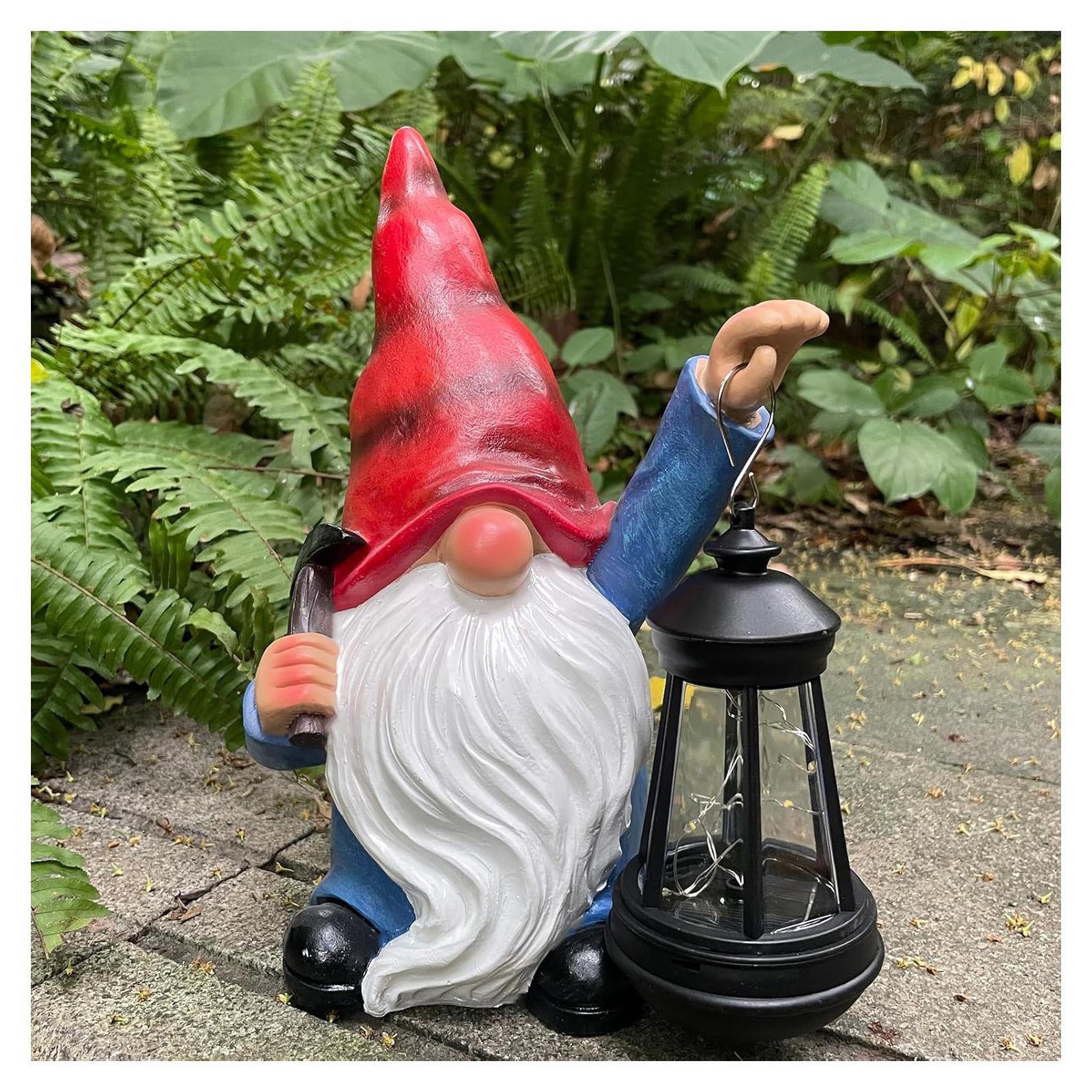Gnomo de Jardín Solar WNXURT con Linterna LED 27.7 cm