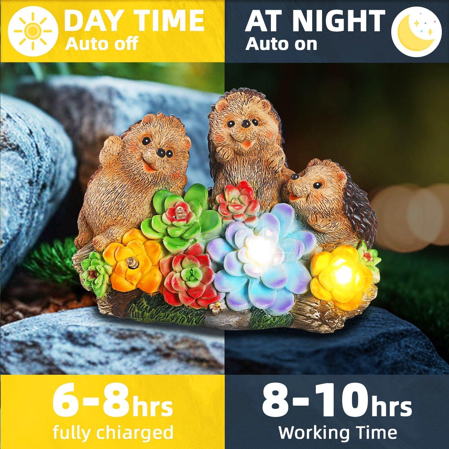 Estatuas de Jardín Solar Erizo JJALIGHTS - 3 Piezas 11.4cm