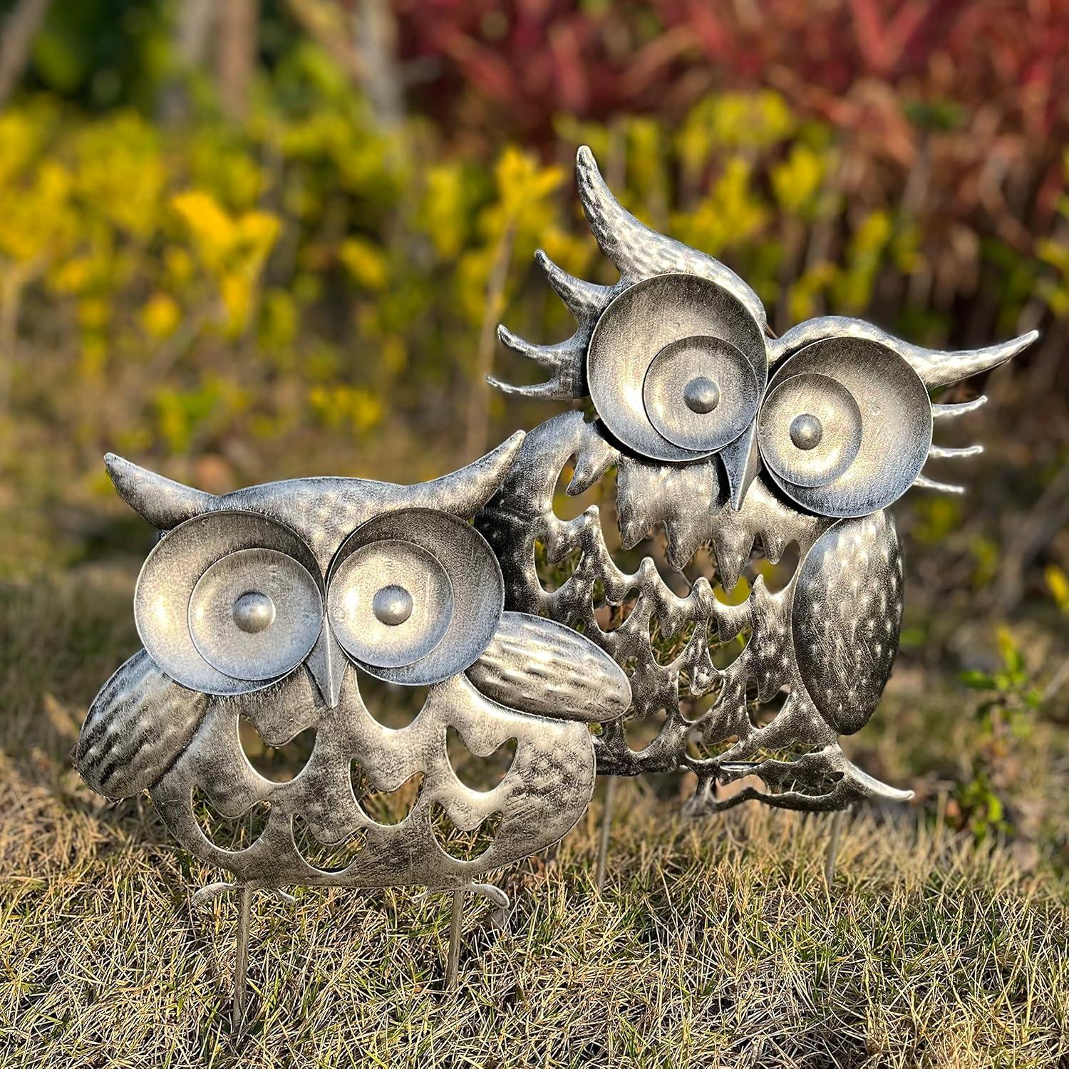 Estatuas de Búho de Metal ARTCO para Jardín - 2 Piezas
