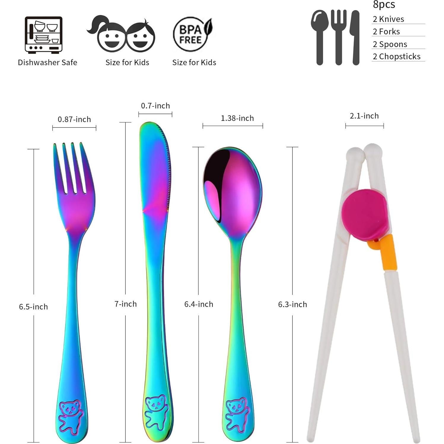 Juego de Cubiertos para Niños Poylim Acero Inoxidable Arcoíris