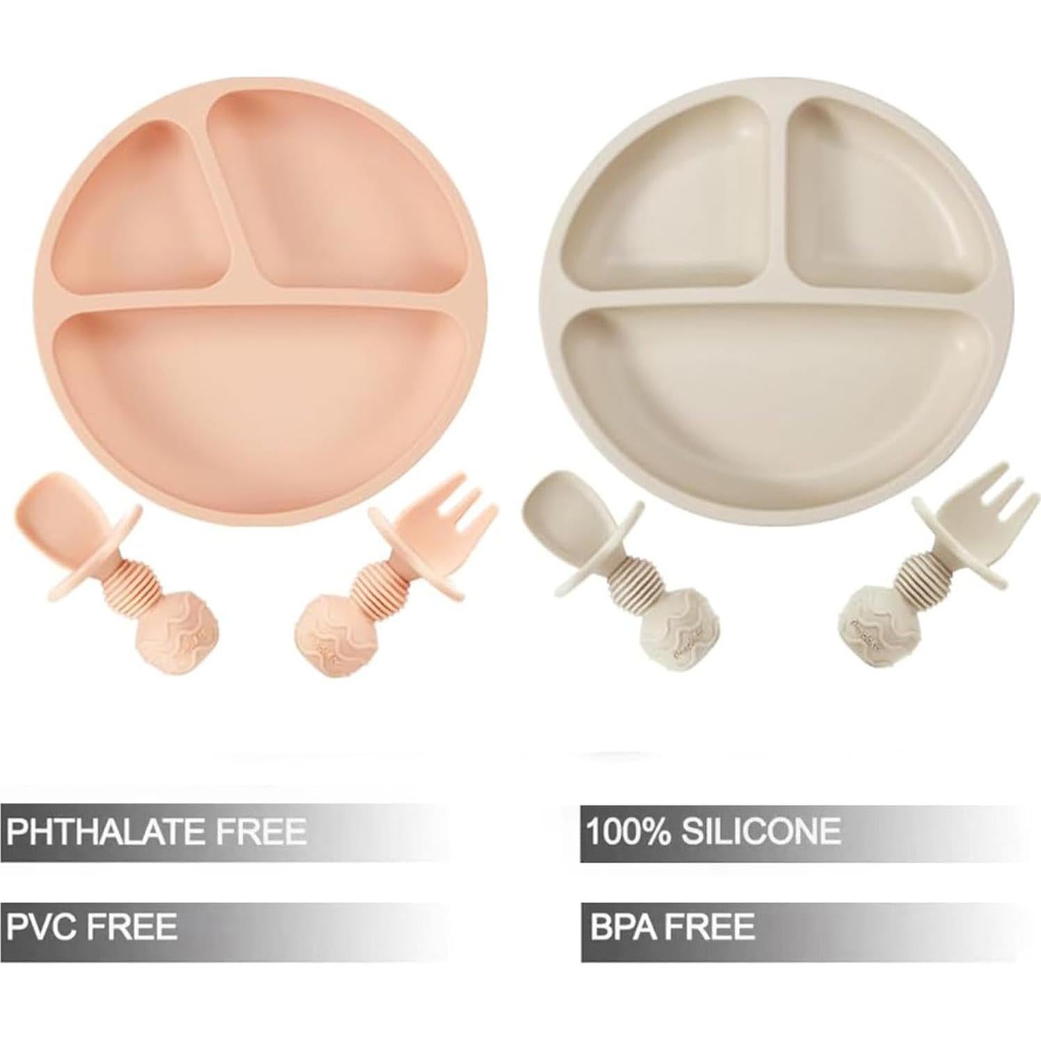 Set de Alimentación para Bebés PandaEar - 2 Platos Silicona Rosa