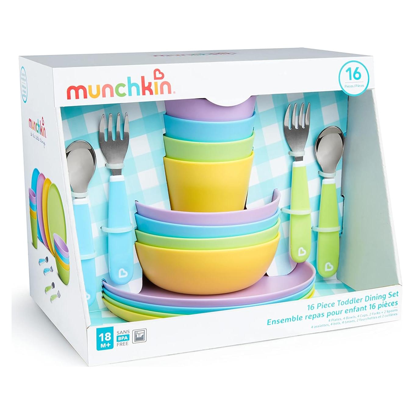 Set de Comedor Munchkin 16 Piezas para Niños - Platos, Cuencos y Utensilios
