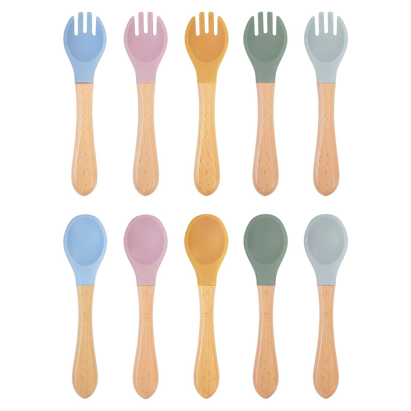 Set de 10 Utensilios para Bebés DF Dualerv - Silicona y Madera