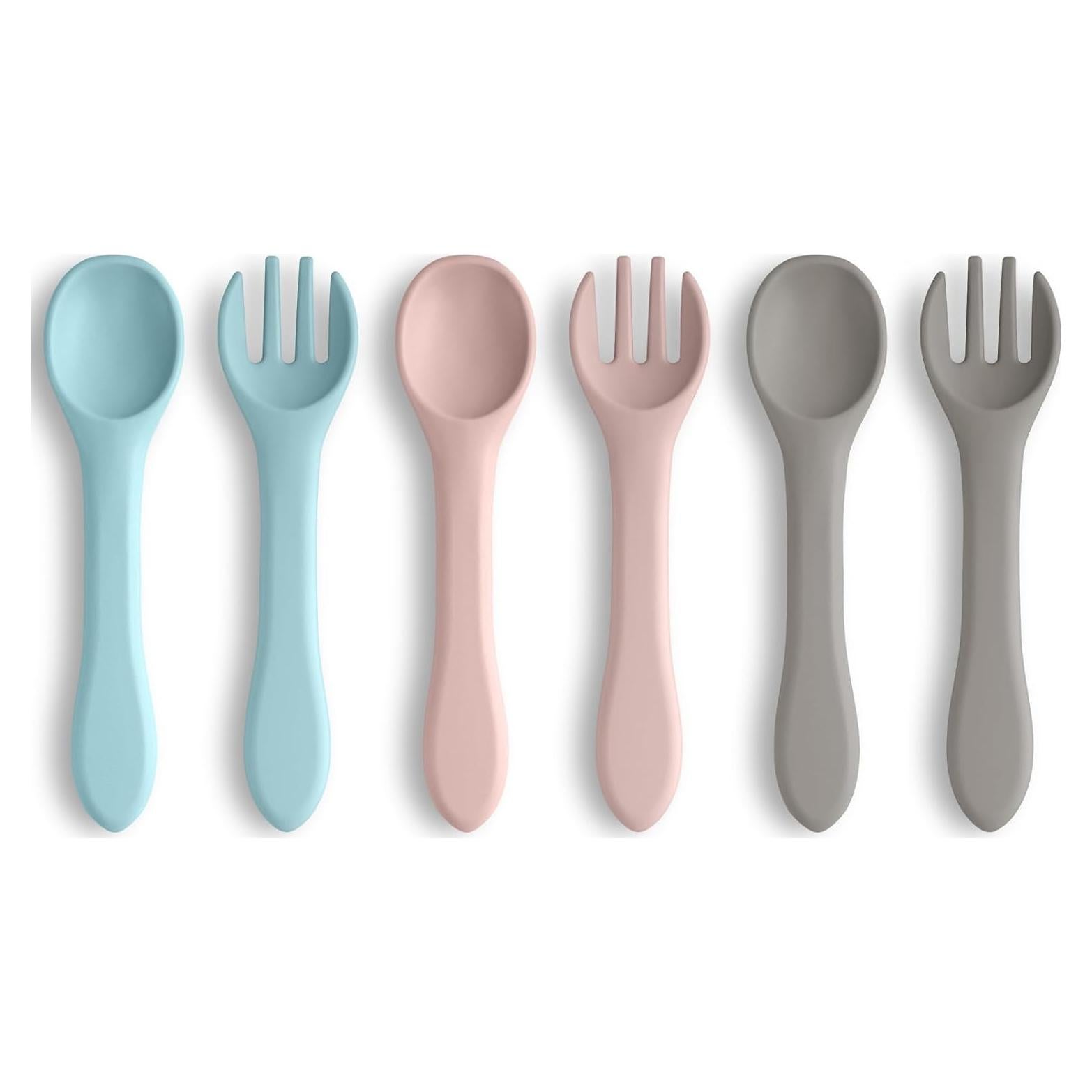 Juego de Cuchara y Tenedor de Silicona Vicloon para Bebés 6 Piezas