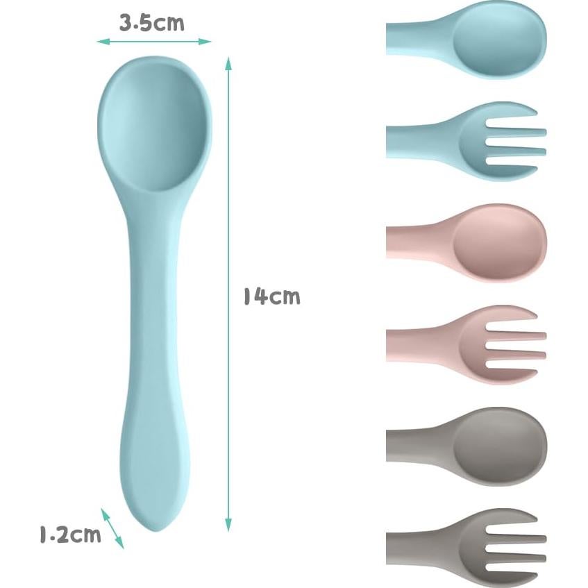Juego de Cuchara y Tenedor de Silicona Vicloon para Bebés 6 Piezas