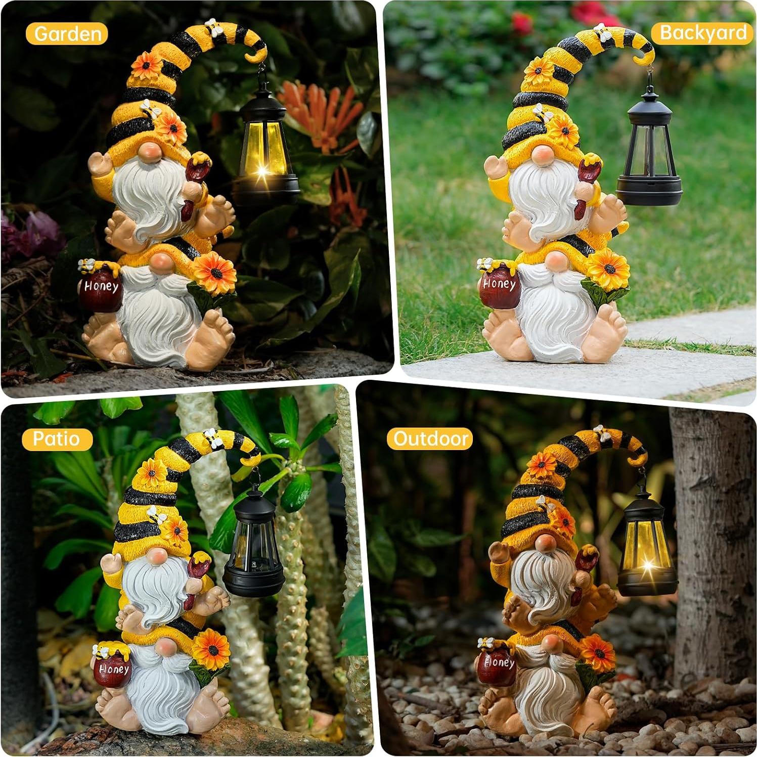 Gnomos de Jardín Solar QZZP con Linterna LED - Decoración Exterior