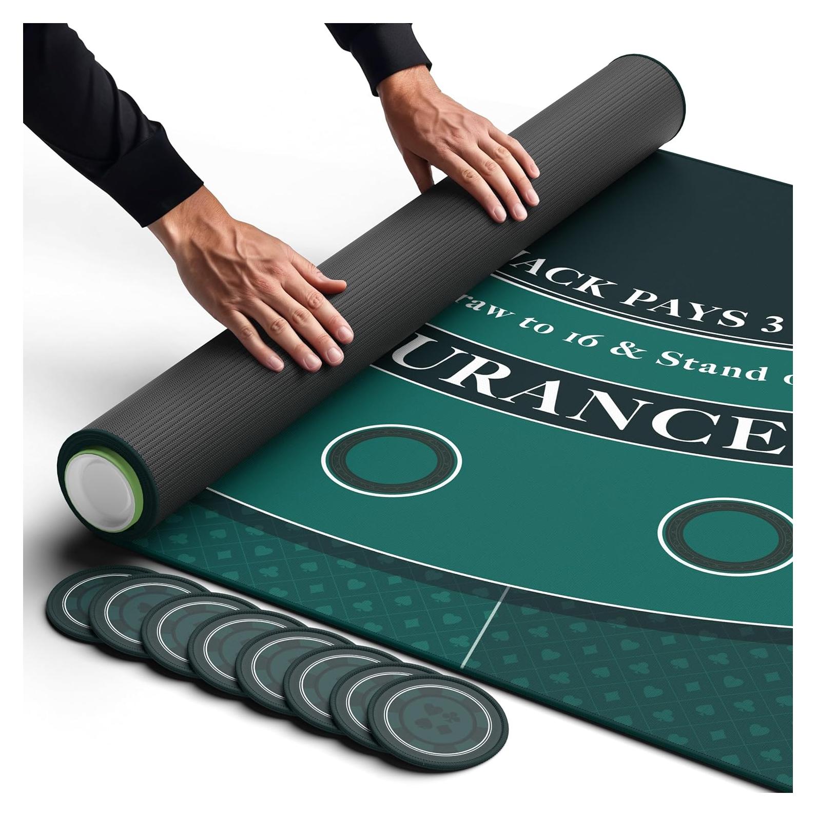 Tapete de Blackjack Newverest Verde 177.8x88.9cm con Bolsa y Posavasos