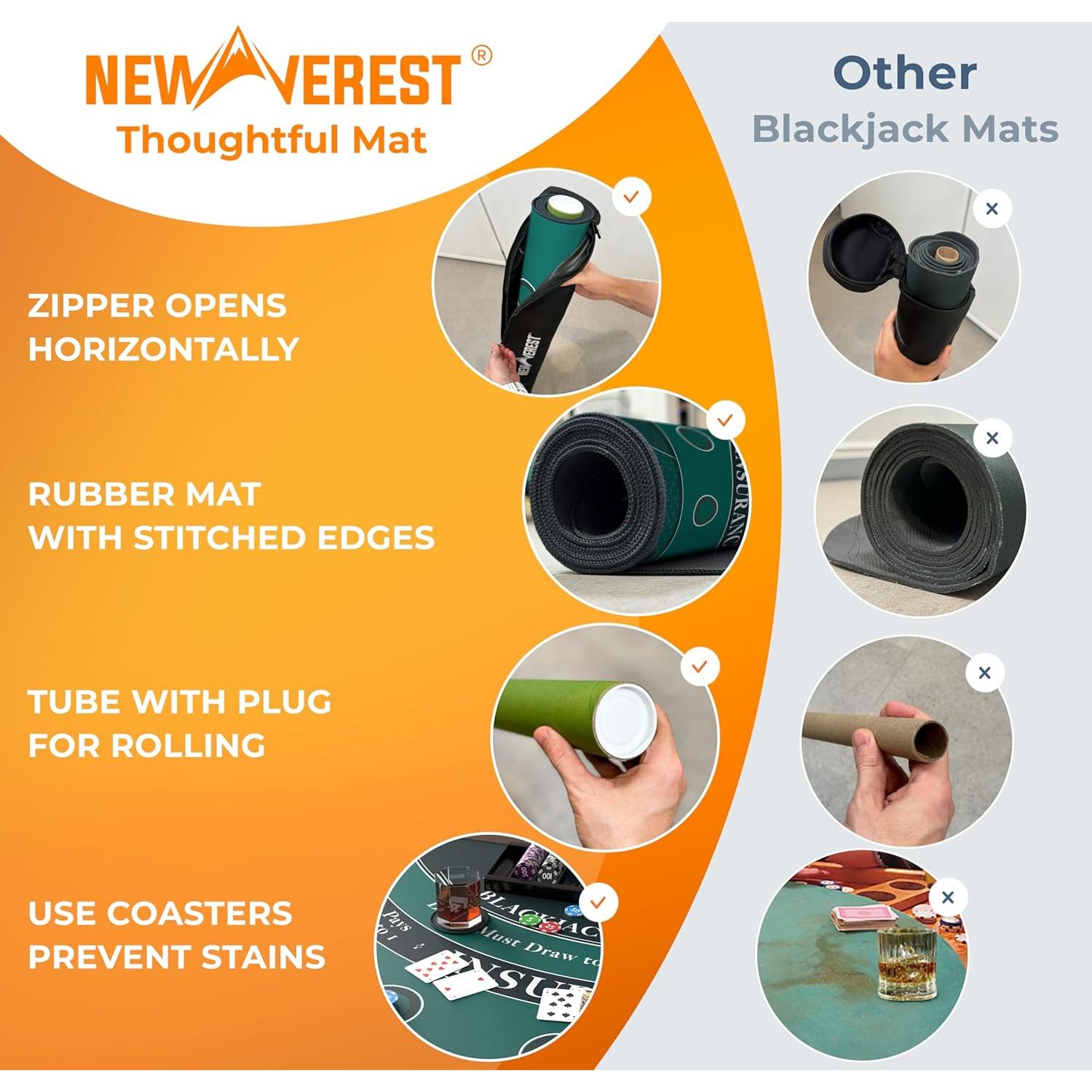 Tapete de Blackjack Newverest Verde 177.8x88.9cm con Bolsa y Posavasos