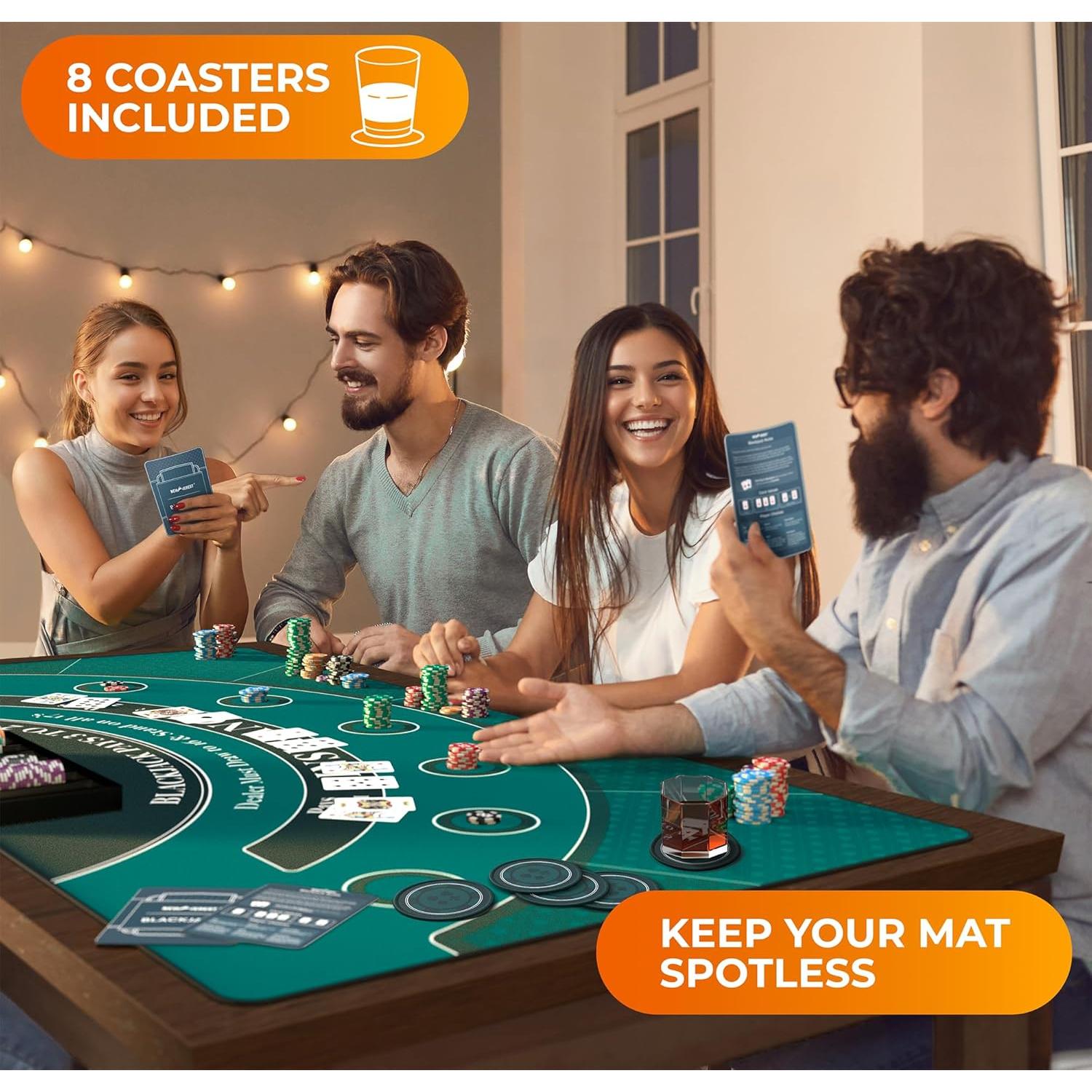 Tapete de Blackjack Newverest Verde 177.8x88.9cm con Bolsa y Posavasos