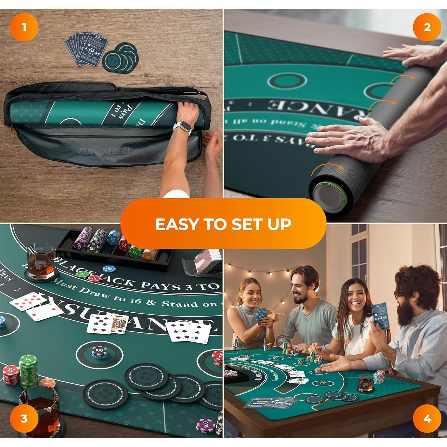 Tapete de Blackjack Newverest Verde 177.8x88.9cm con Bolsa y Posavasos