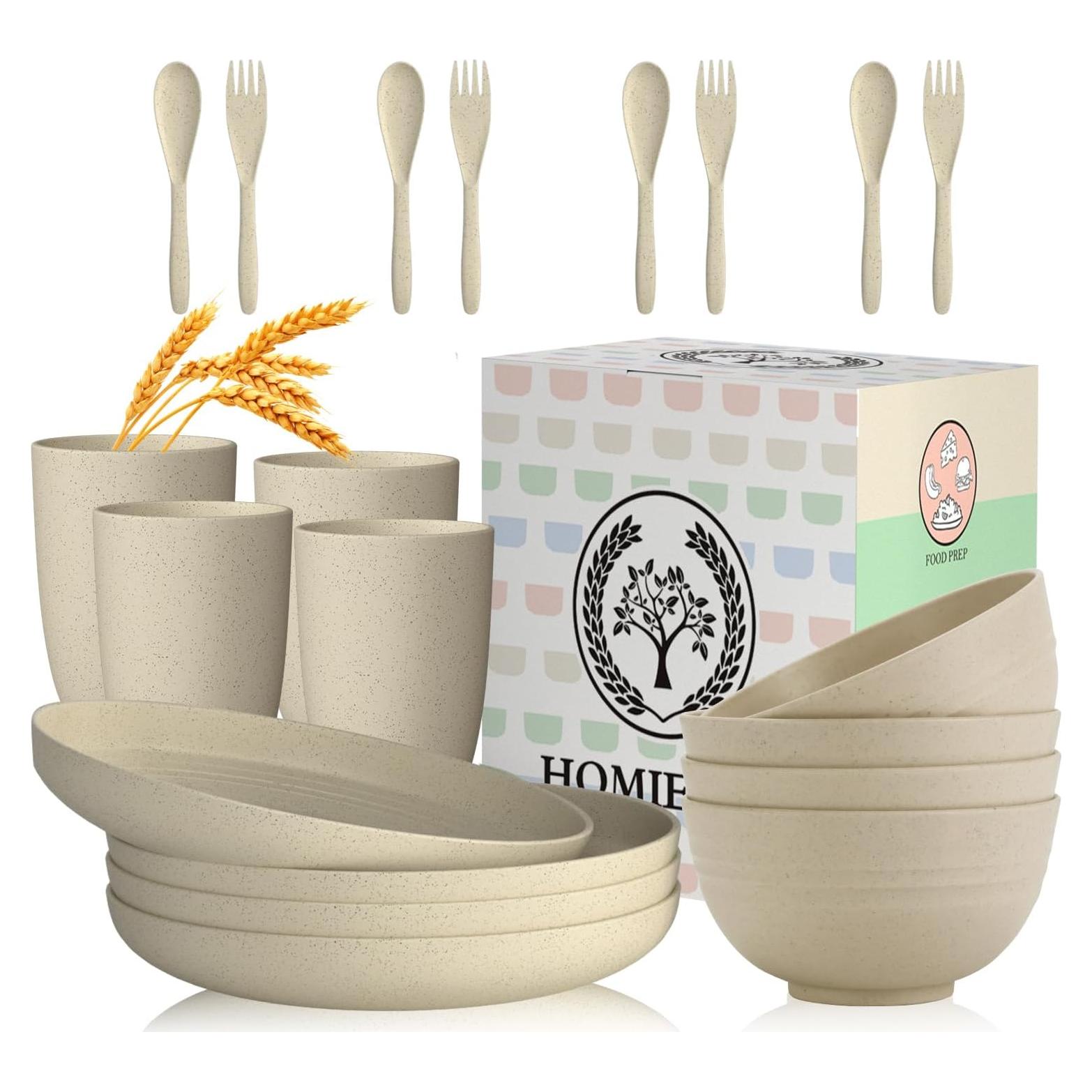 Conjunto de Vajilla de Paja de Trigo Homienly 20 Piezas Beige