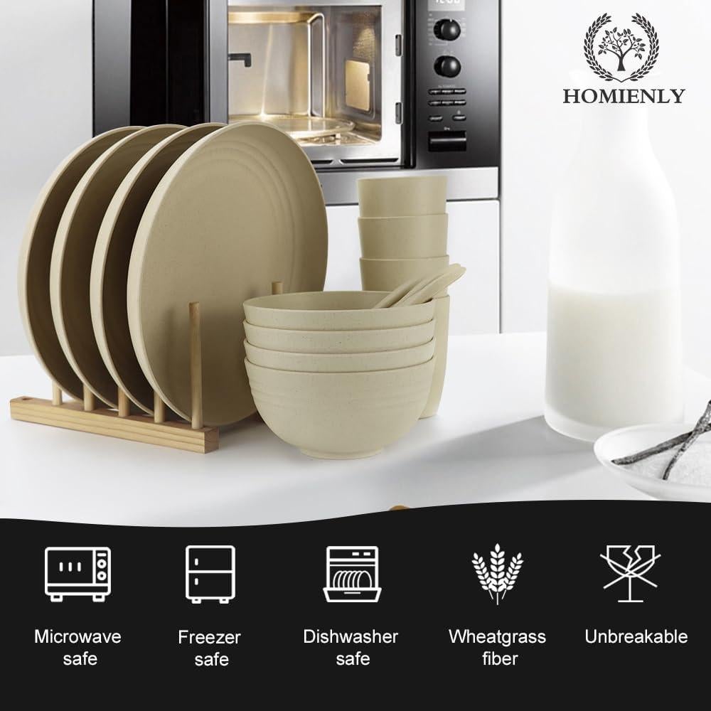Conjunto de Vajilla de Paja de Trigo Homienly 20 Piezas Beige
