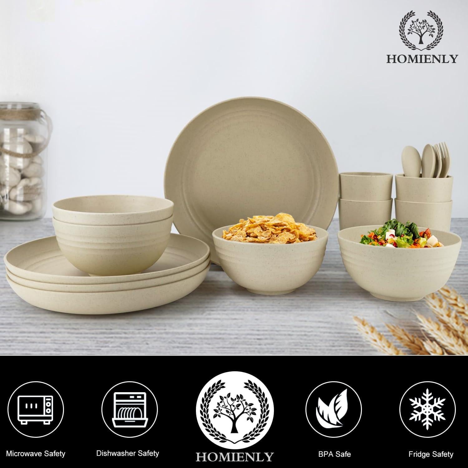 Conjunto de Vajilla de Paja de Trigo Homienly 20 Piezas Beige