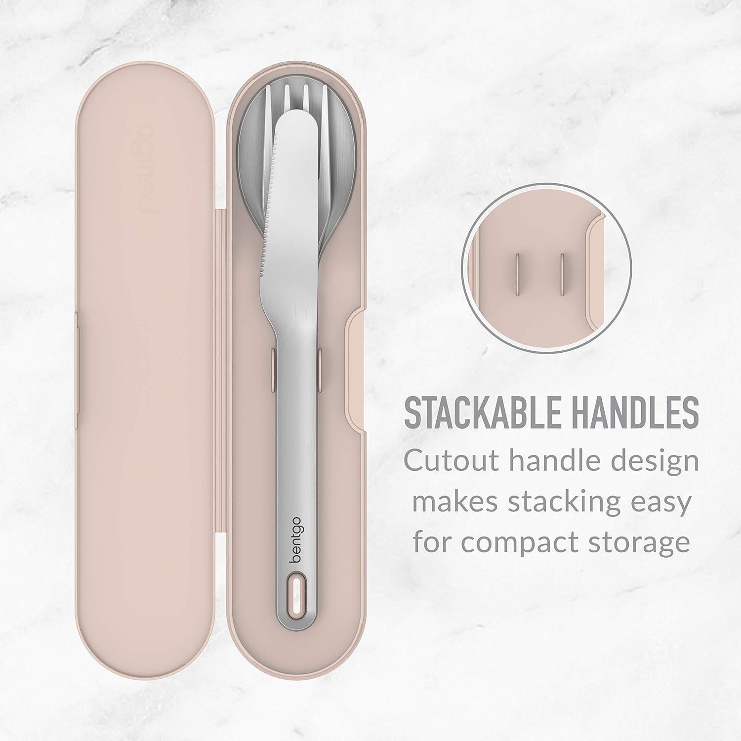 Juego de Utensilios de Viaje Bentgo - Acero Inoxidable 3 Piezas Rosa