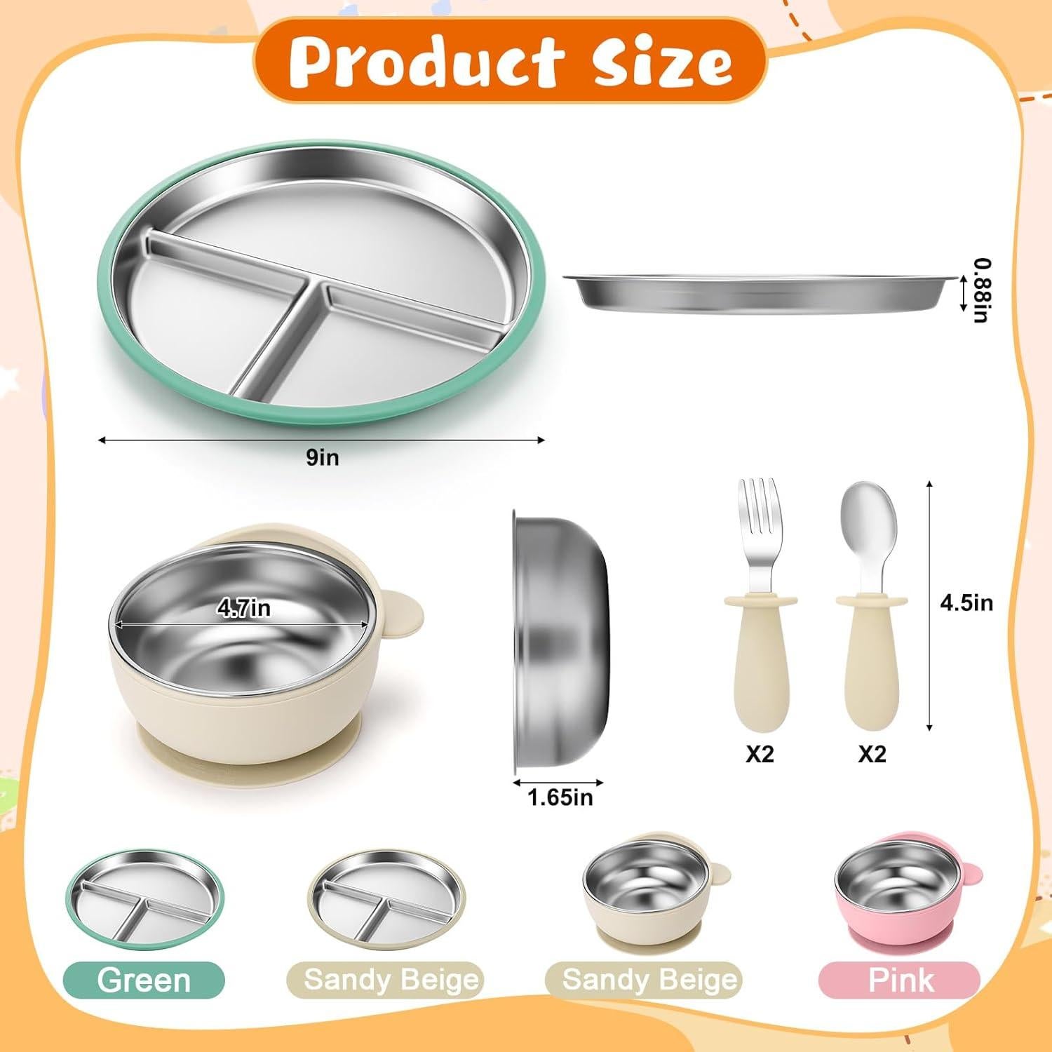 Juego de Platos y Cuencos de Acero Inoxidable Palksky 8pcs