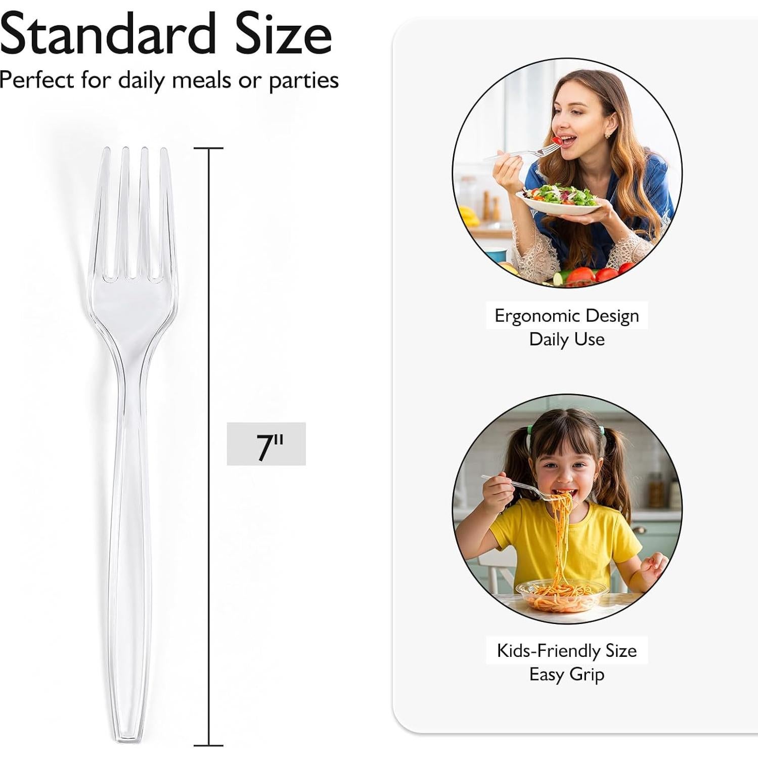 Tenedores de Plástico Pesado VITEVER Transparentes 300 Unidades