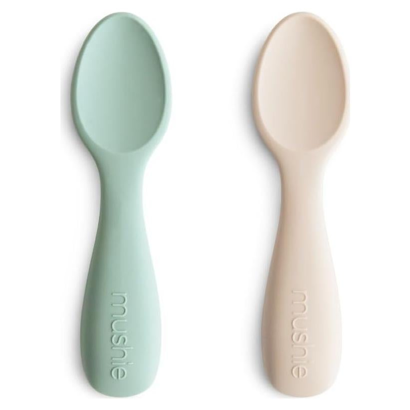 Cucharas de Silicona para Niños Mushie - Paquete de 2 Azul/Arena