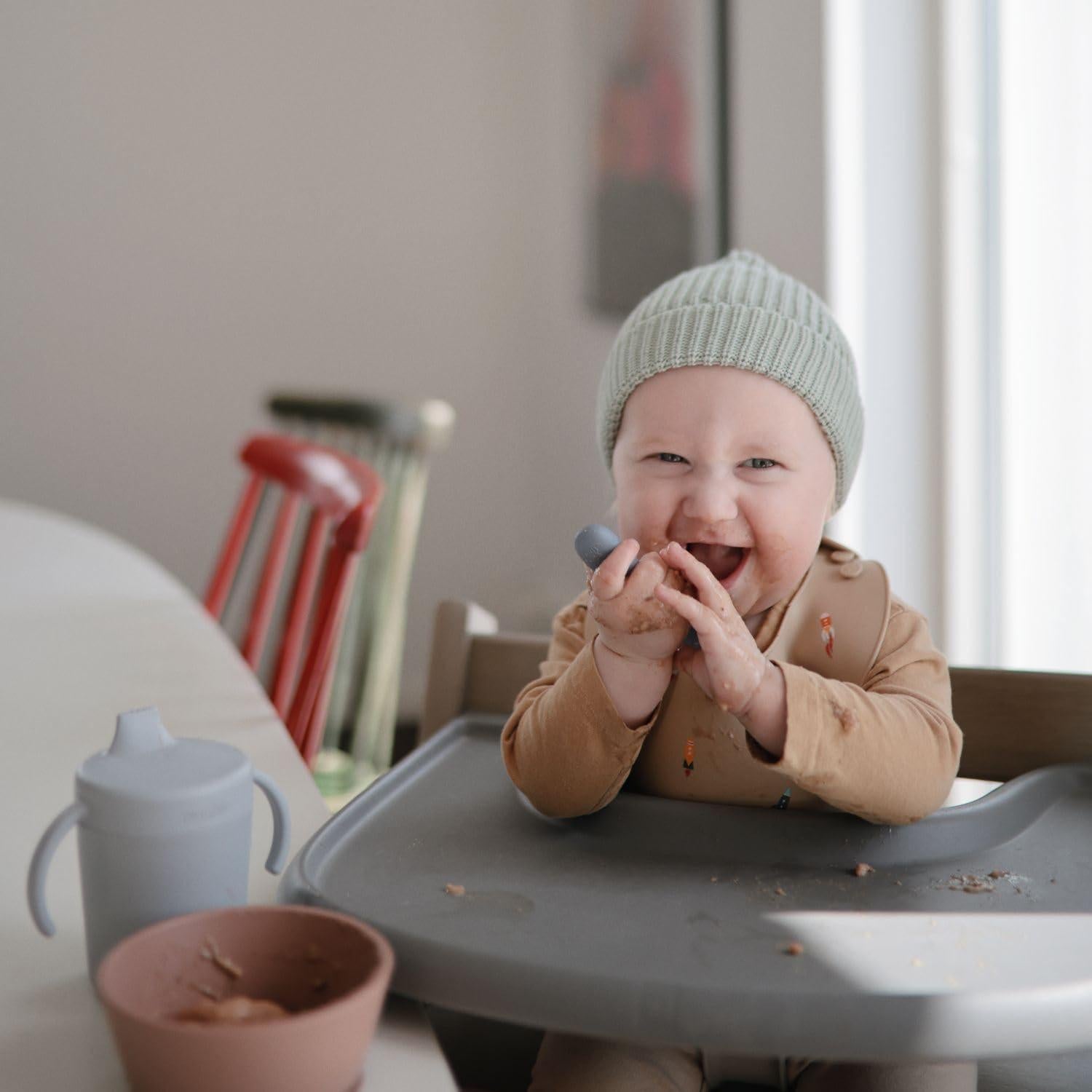 Cucharas de Silicona para Niños Mushie - Paquete de 2 Azul/Arena