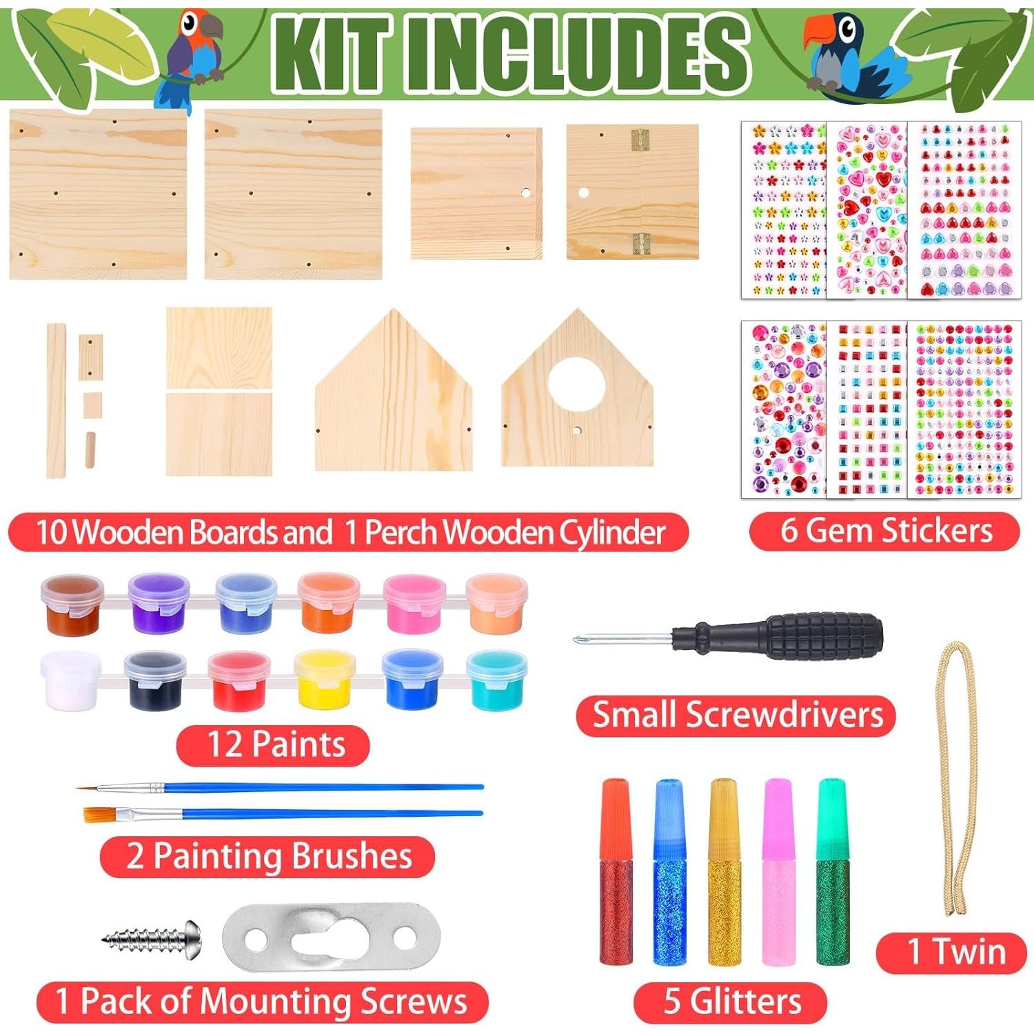 Kit Casa para Pájaros de Madera DIY Czlotyh con Pinturas y Pinceles
